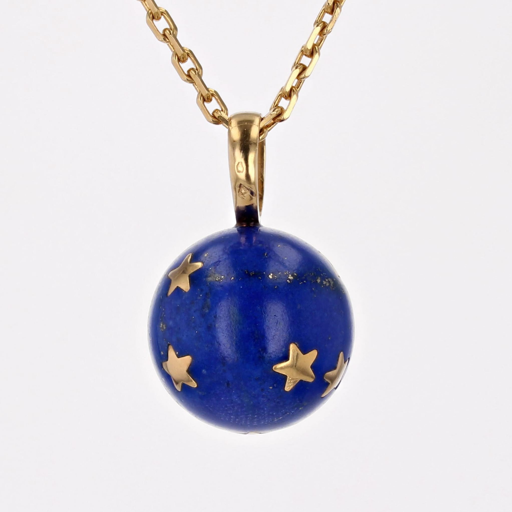 1960s Lapis Lazuli 18 Karat Yellow Gold Bead Stars Pendant For Sale 5
