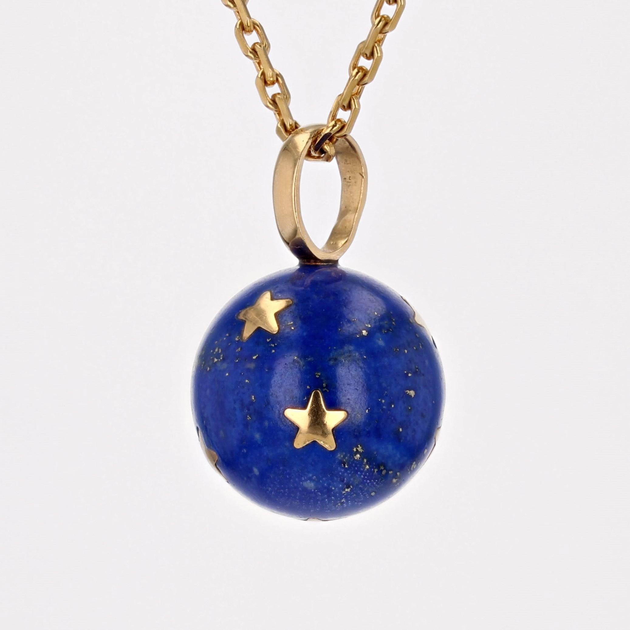 1960s Lapis Lazuli 18 Karat Yellow Gold Bead Stars Pendant In Good Condition For Sale In Poitiers, FR