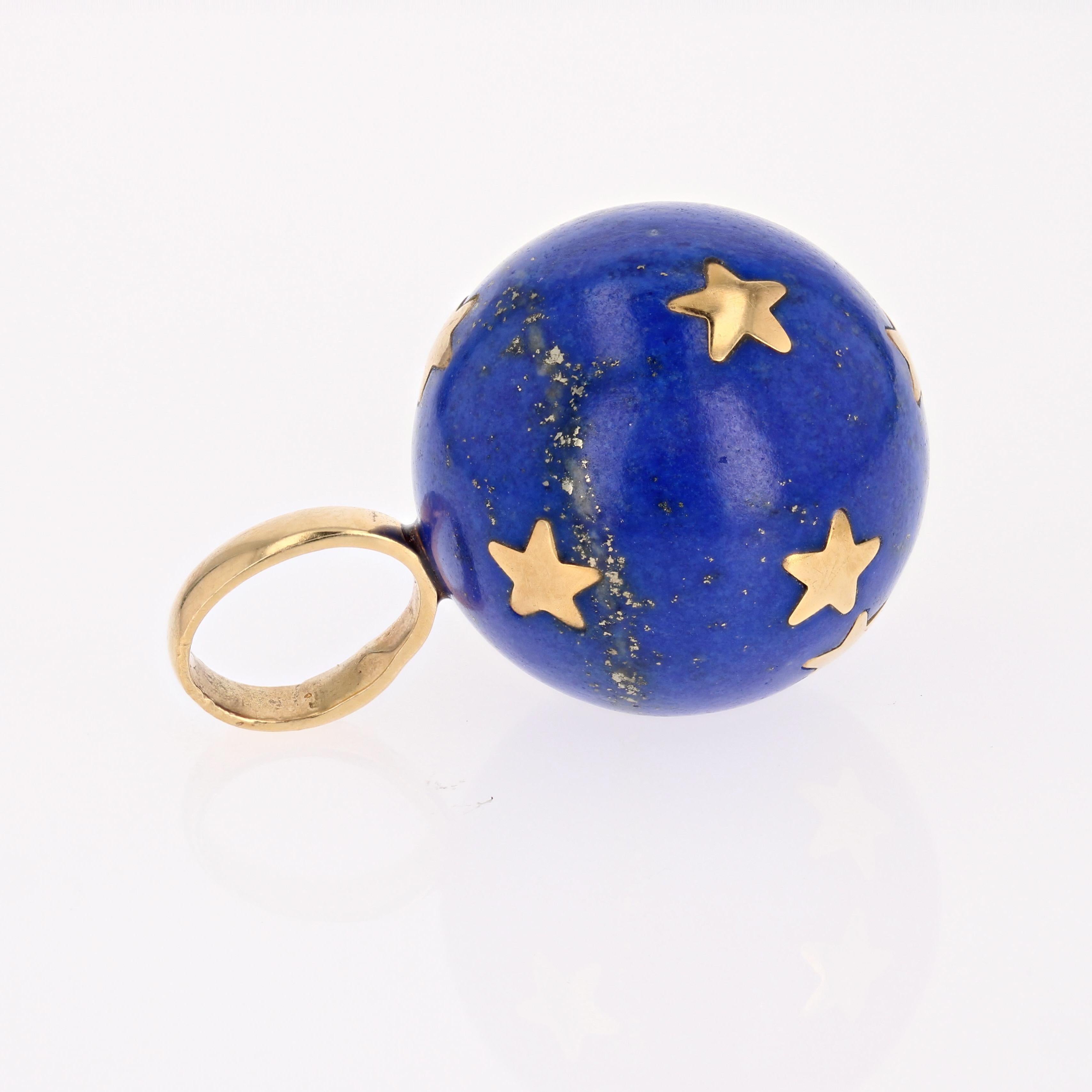 1960s Lapis Lazuli 18 Karat Yellow Gold Bead Stars Pendant For Sale 2