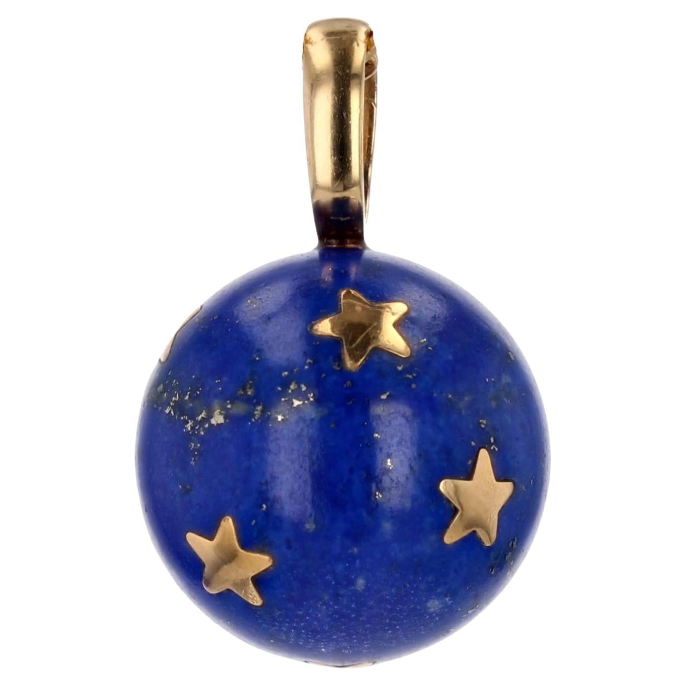 1960er Jahre Lapislazuli 18 Karat Gelbgold Perlen Stars Anhänger mit Sternen
