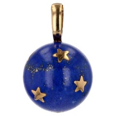 1960er Jahre Lapislazuli 18 Karat Gelbgold Perlen Stars Anhänger mit Sternen