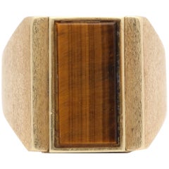 Vintage 1960s Lapis Lazuli, and Tigers Eye Stone Finish Gold Flip Ring