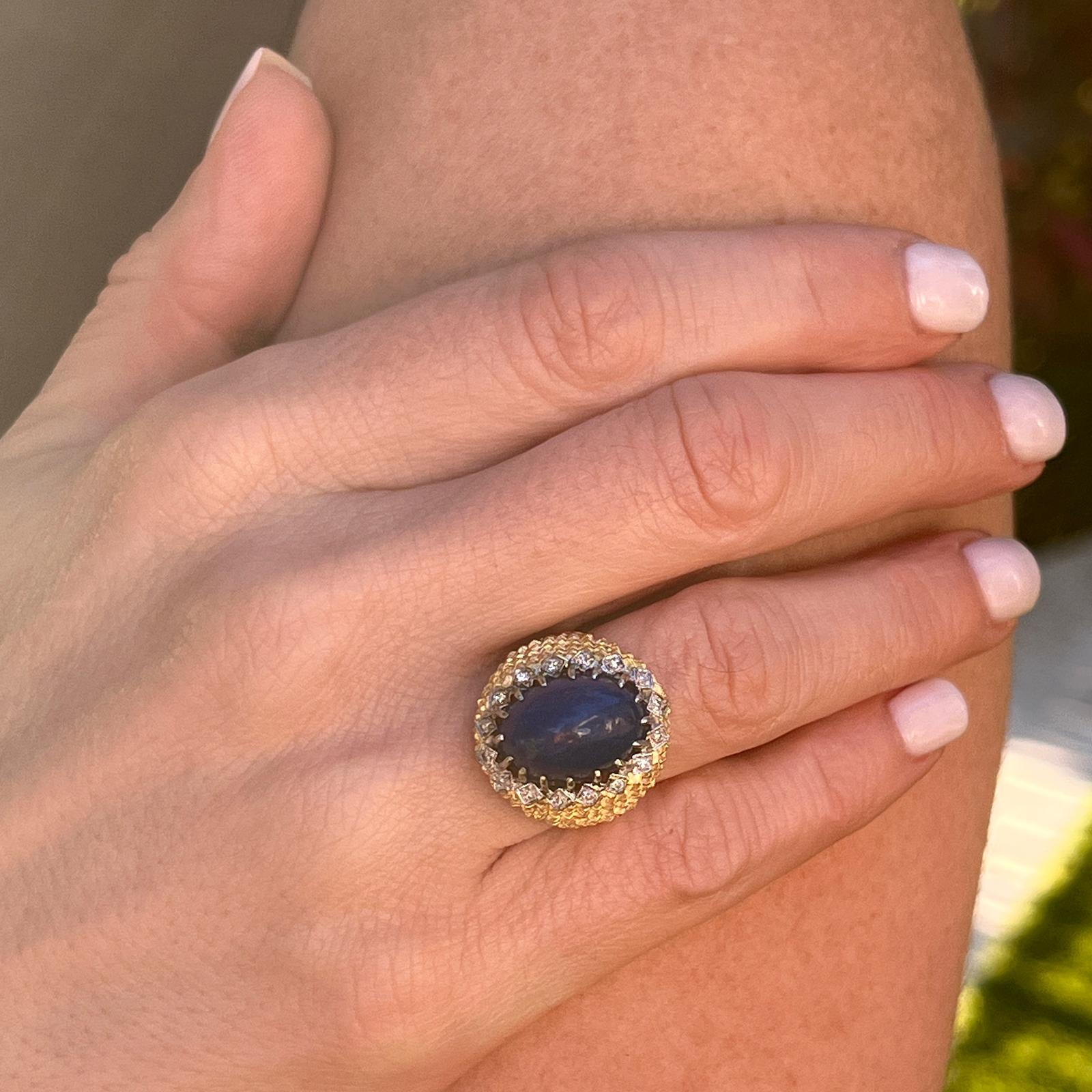 Contemporary 1960's Lapis Lazuli Diamond 18 Karat Yellow Gold Estate Cocktail Ring