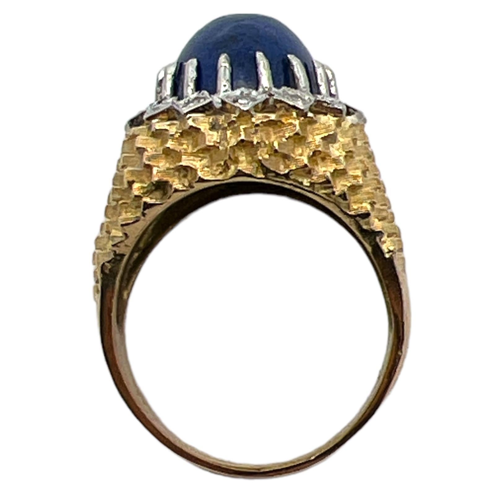 1960's Lapis Lazuli Diamond 18 Karat Yellow Gold Estate Cocktail Ring In Excellent Condition In Boca Raton, FL