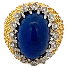 1960's Lapis Lazuli Diamond 18 Karat Yellow Gold Estate Cocktail Ring