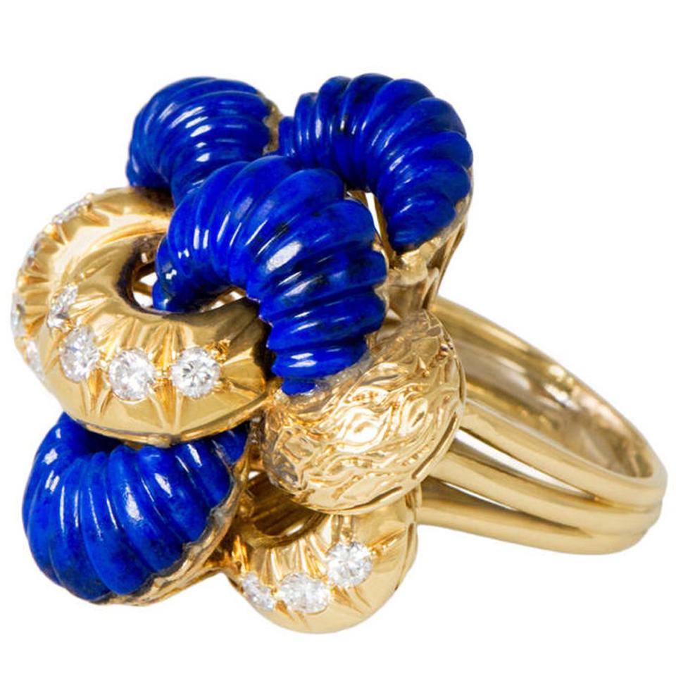 1960s Lapis Lazuli Diamond Gold Ring