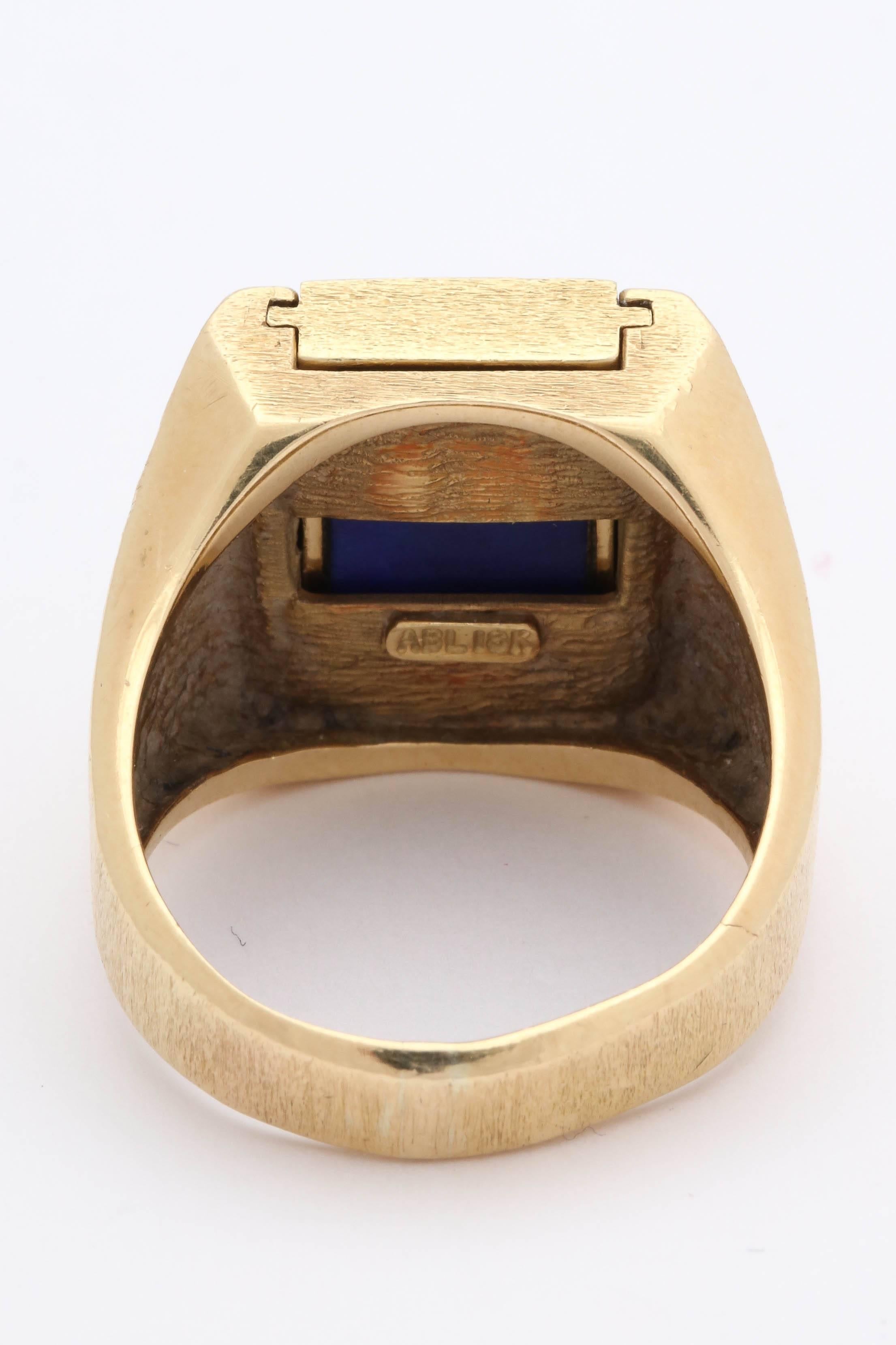 Women's or Men's 1960s Lapis Lazuli, and Tigers Eye Stone Finish Gold Flip Ring