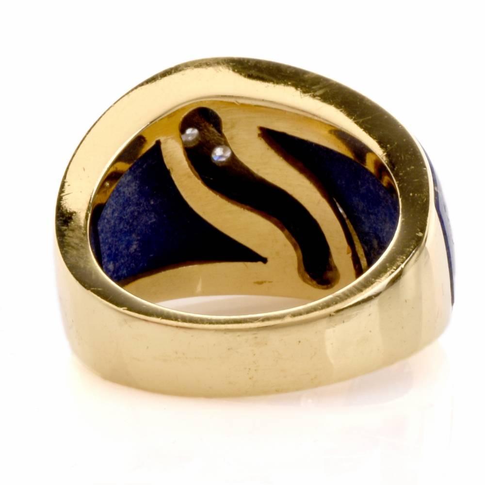 Modern 1960s Lapis Lazulis Yellow Gold Diamond Cocktail Ring