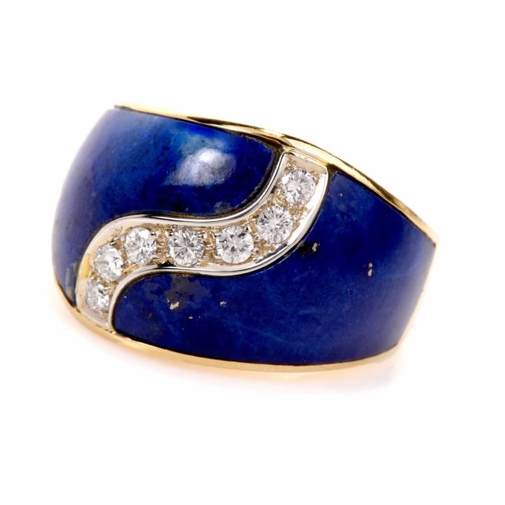 1960s Lapis Lazulis Yellow Gold Diamond Cocktail Ring In Excellent Condition In Miami, FL