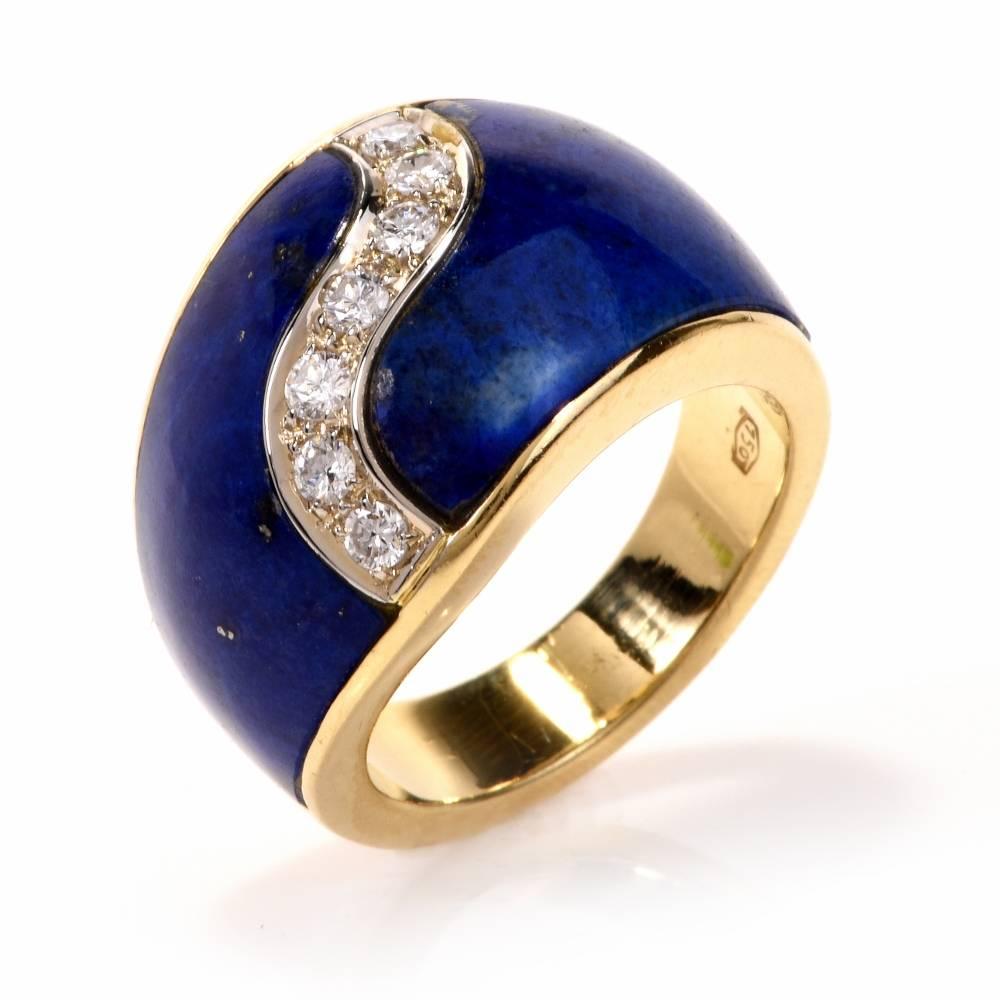 Women's 1960s Lapis Lazulis Yellow Gold Diamond Cocktail Ring