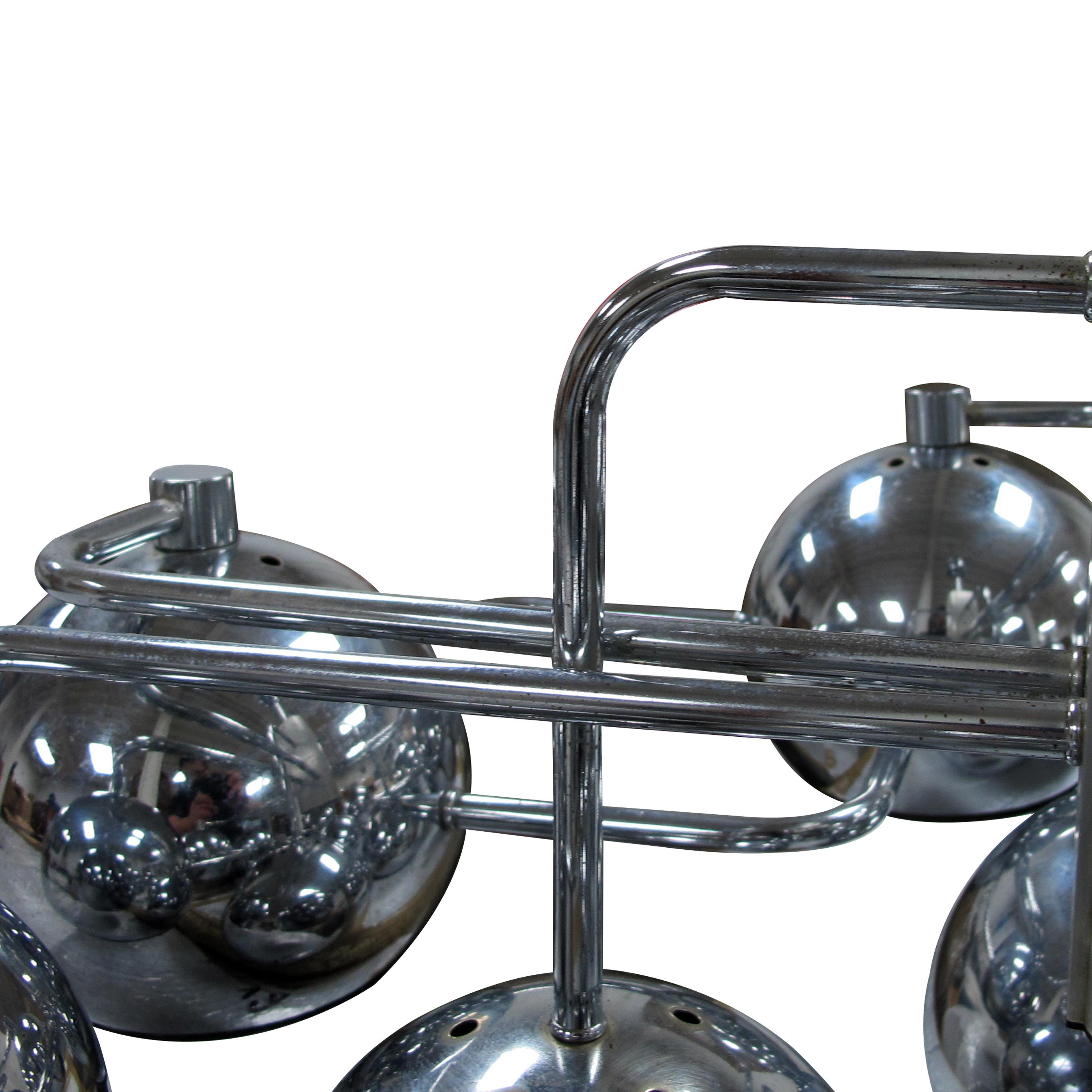 1960s Large 12 Chrome Globes Geometric chandelier by G. Sciolari, Belgian For Sale 5