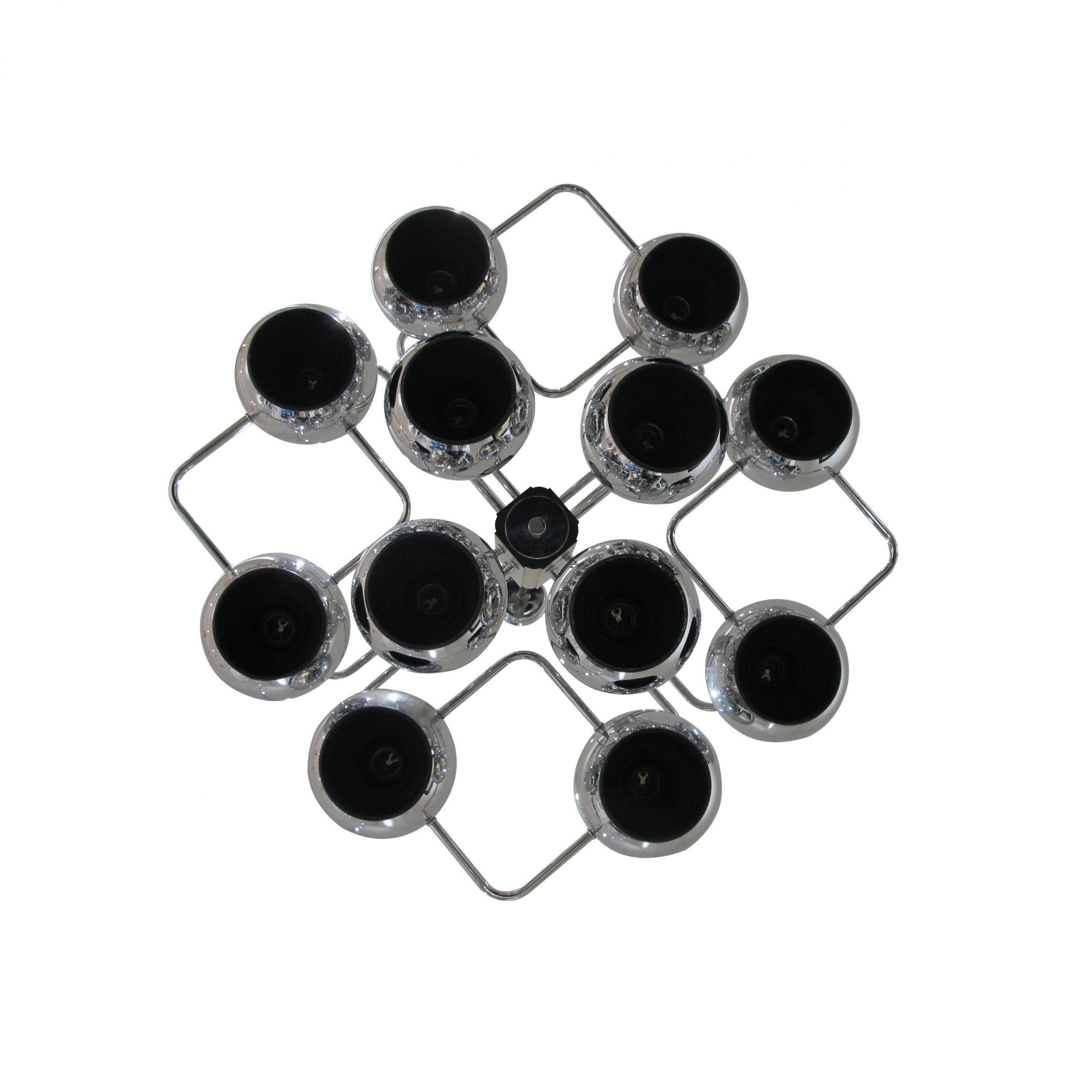 1960s Large 12 Chrome Globes Geometric chandelier by G. Sciolari, Belgian In Good Condition For Sale In London, GB