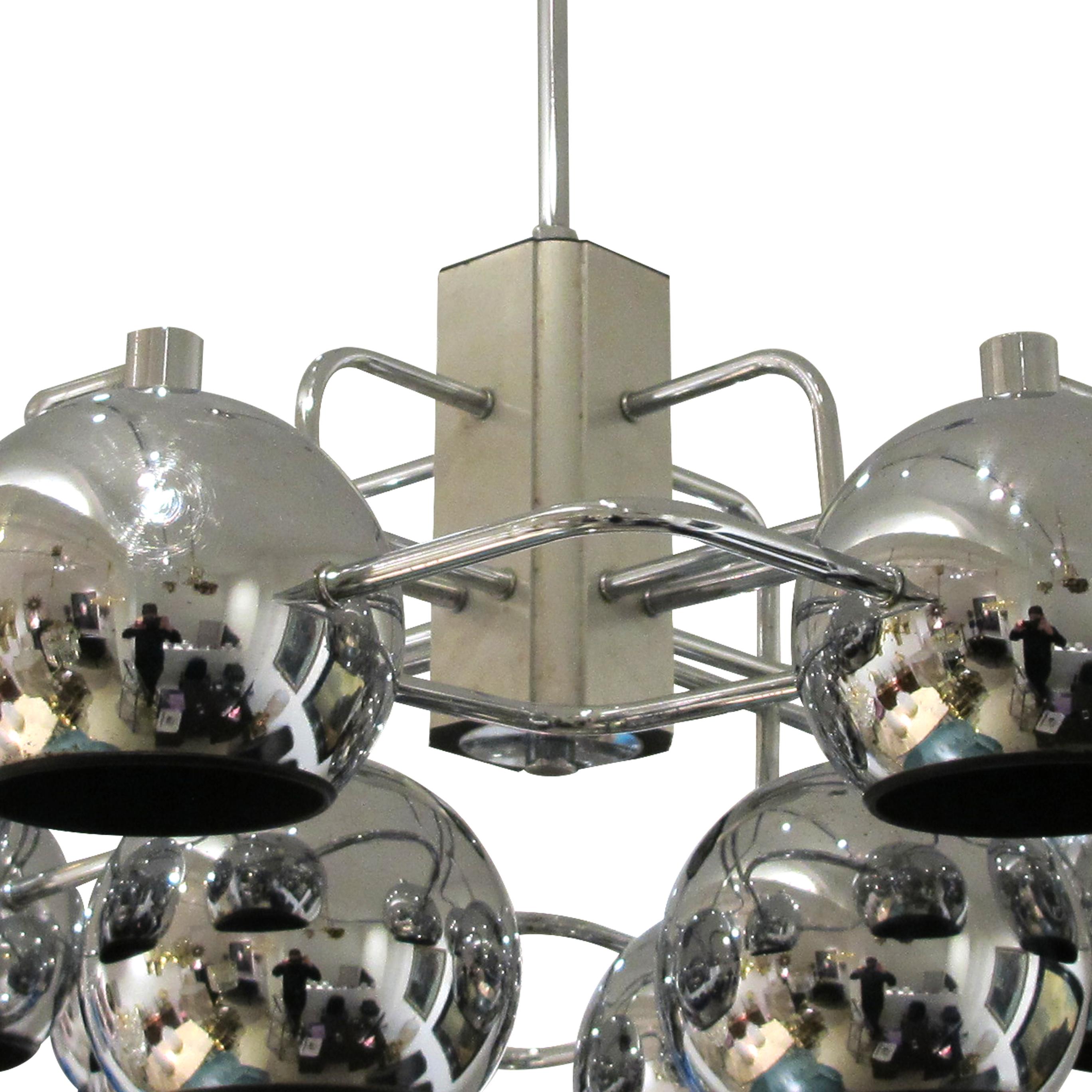 1960s Large 12 Chrome Globes Geometric chandelier by G. Sciolari, Belgian For Sale 1