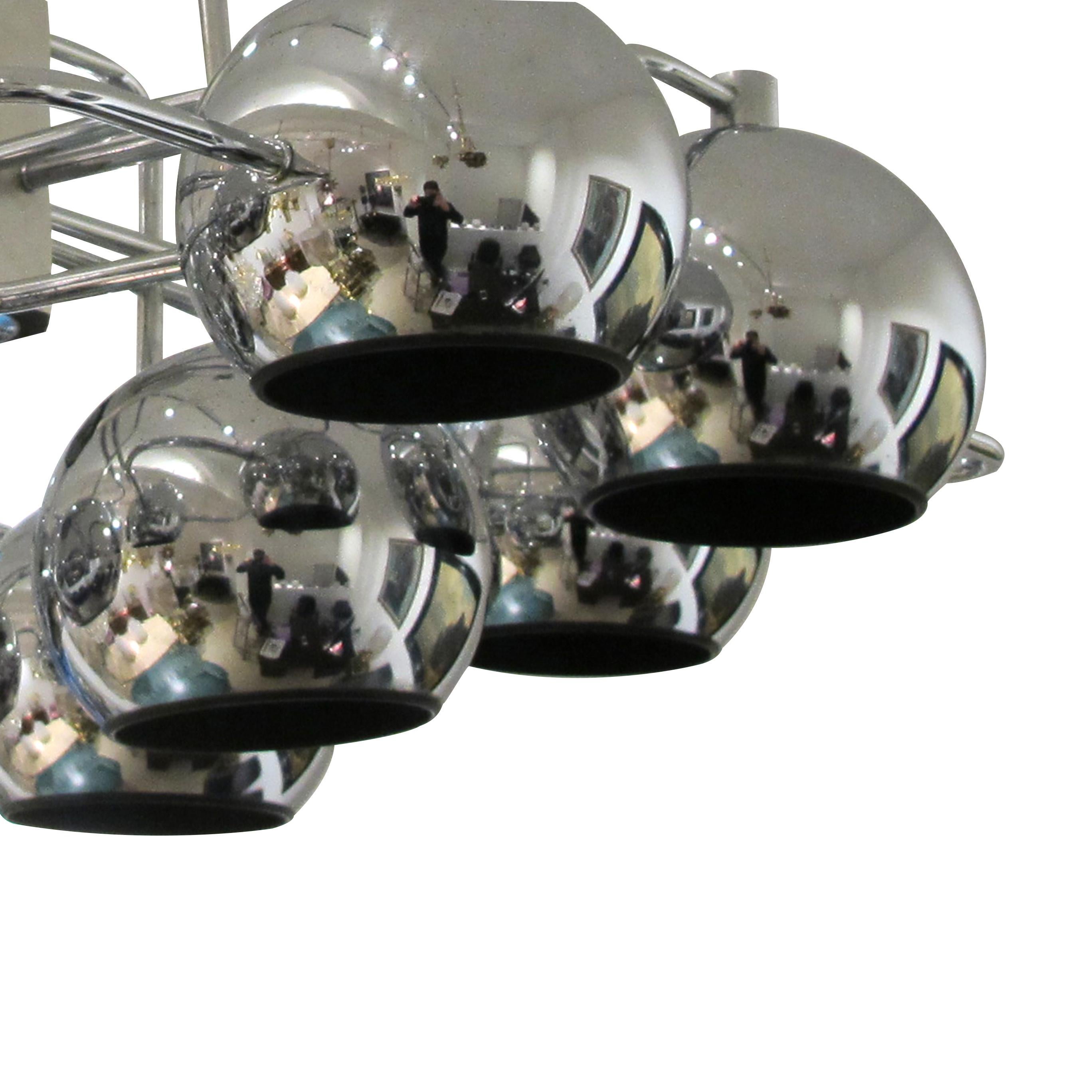 1960s Large 12 Chrome Globes Geometric chandelier by G. Sciolari, Belgian For Sale 3