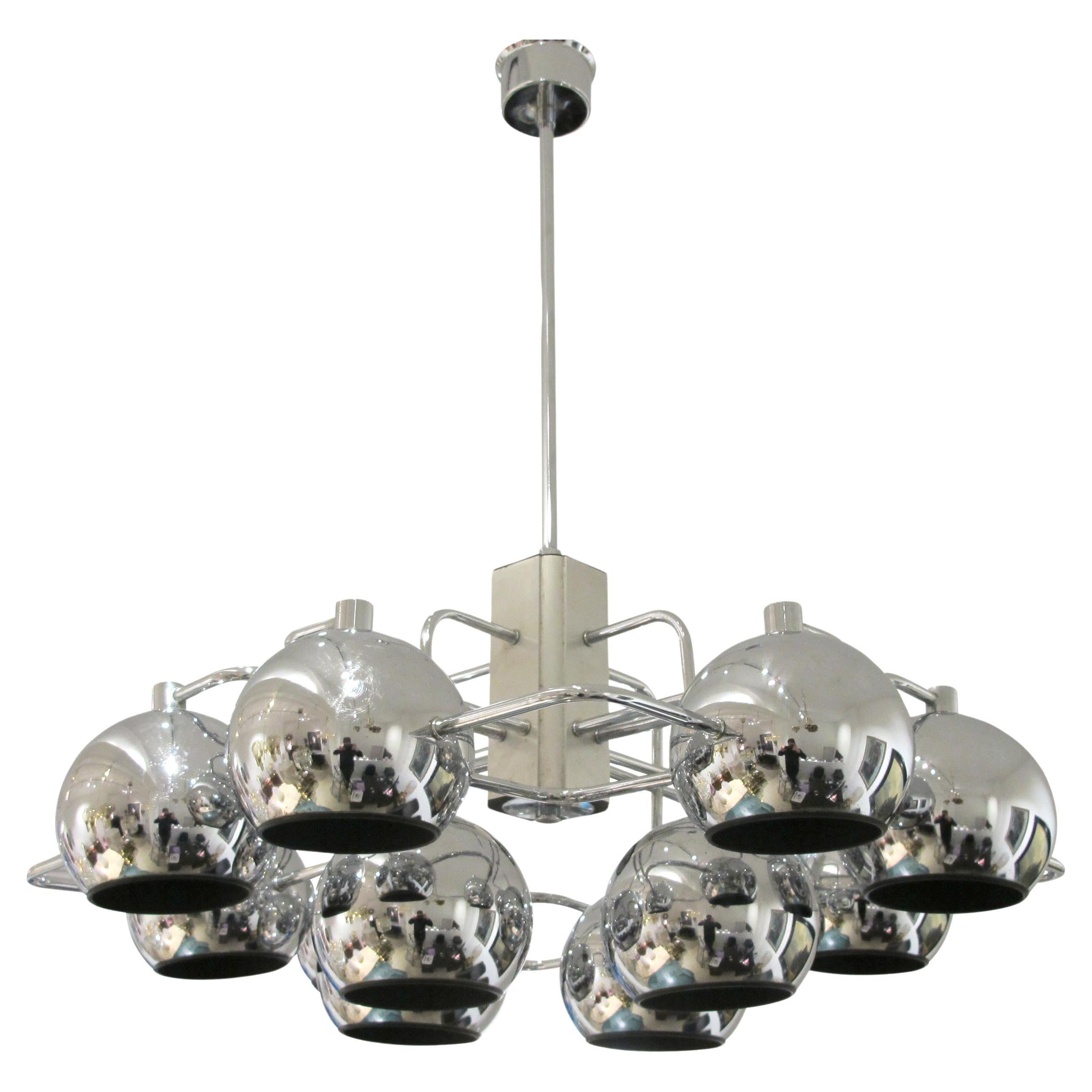 1960s Large 12 Chrome Globes Geometric chandelier by G. Sciolari, Belgian For Sale
