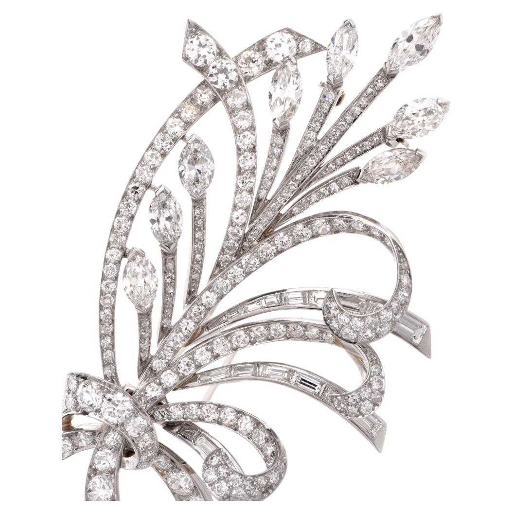 1960s Large 15.69 carats Diamond Platinum Floral Bouquet Lapel Brooch pin