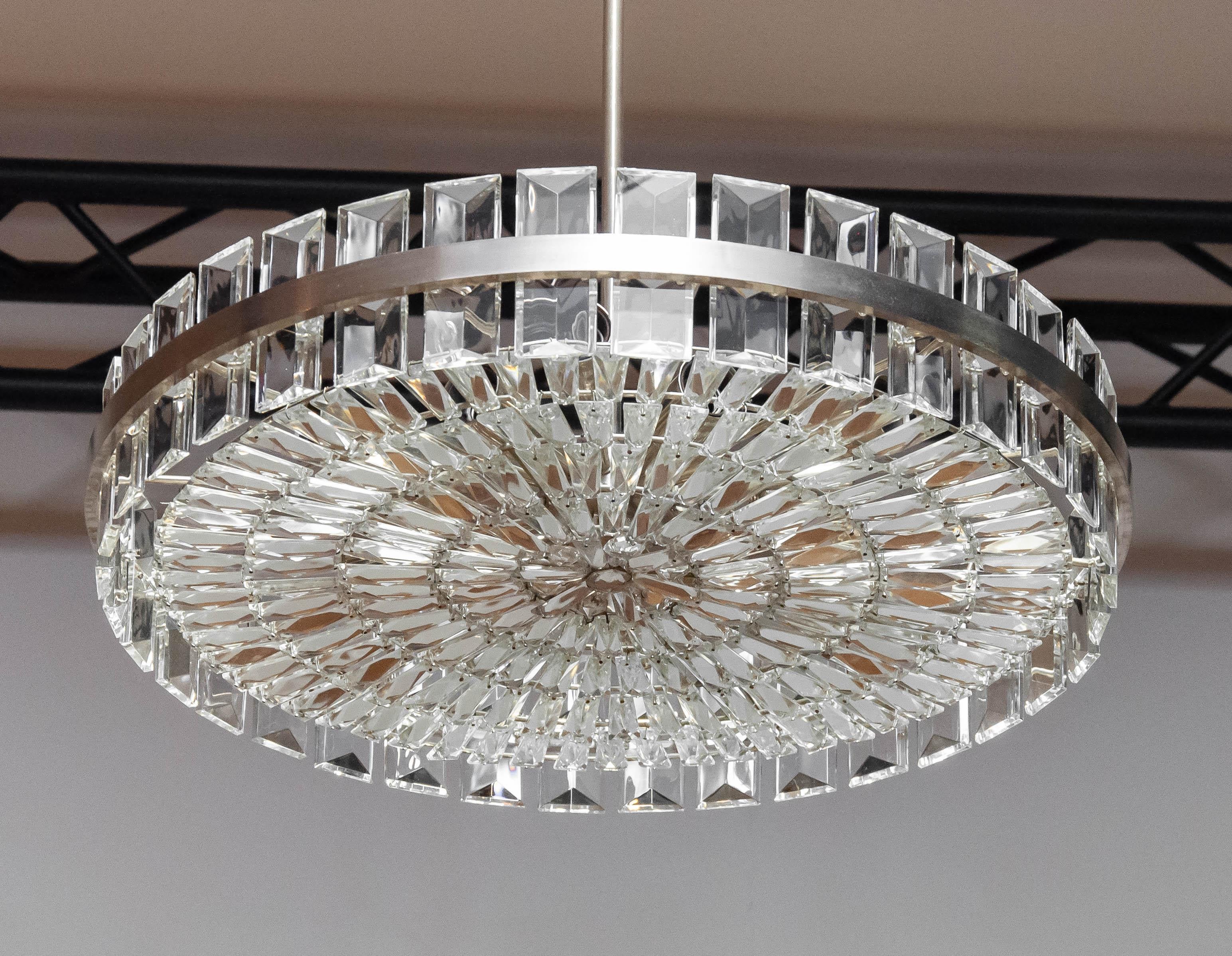 1960s Large 28' Clear Crystal Chandelier / Flush Mount By Bakalowits & Sohne 1