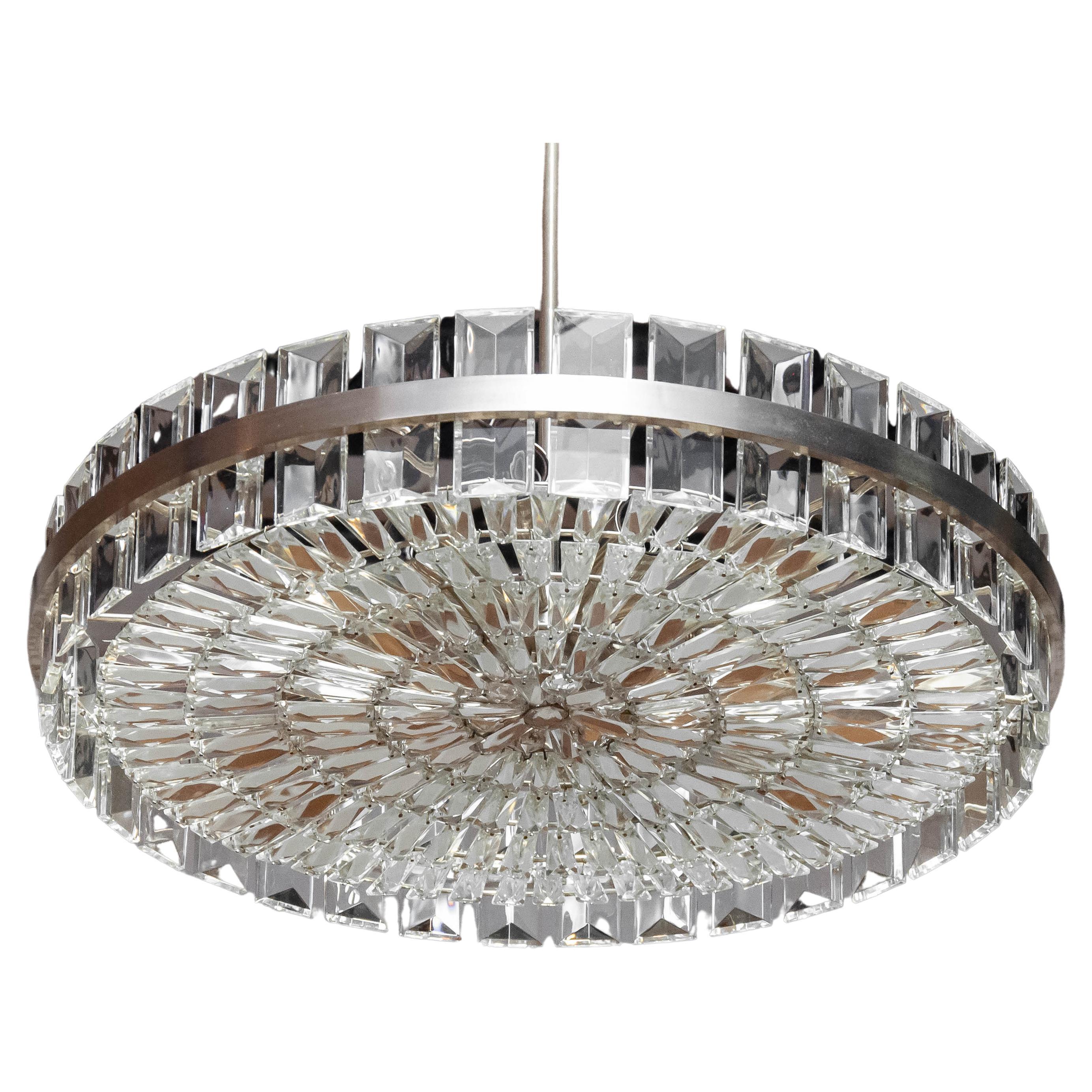 1960s Large 28' Clear Crystal Chandelier / Flush Mount By Bakalowits & Sohne For Sale