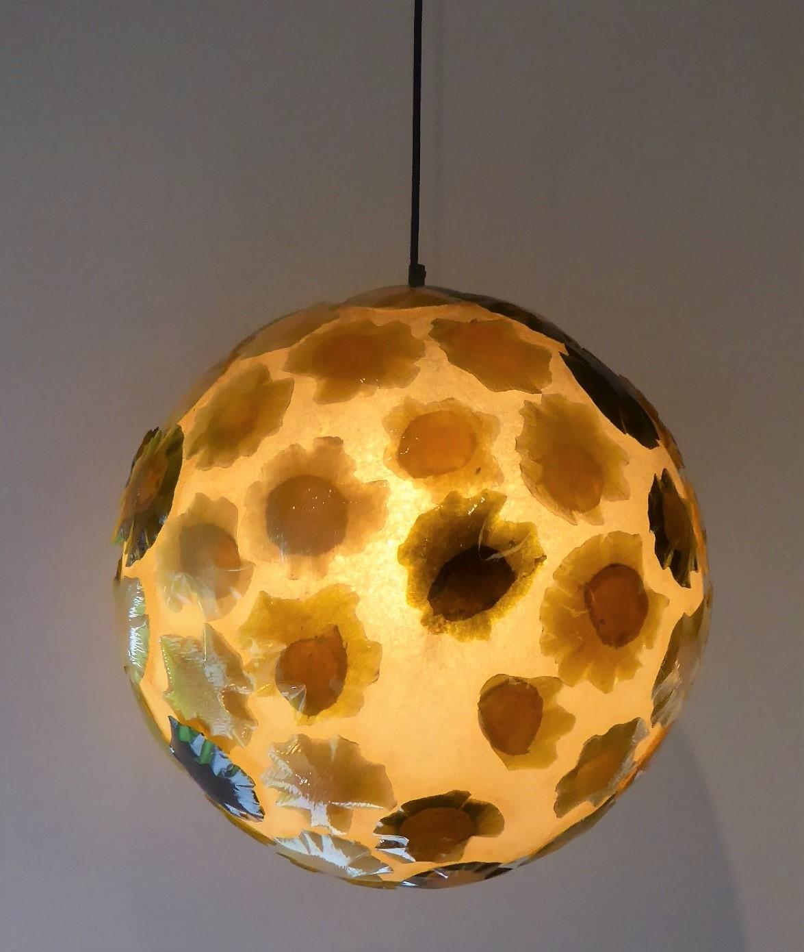 Plastic 1960s Large Acrylic Globe Organic Pendant with Applied Amoeba Shapes