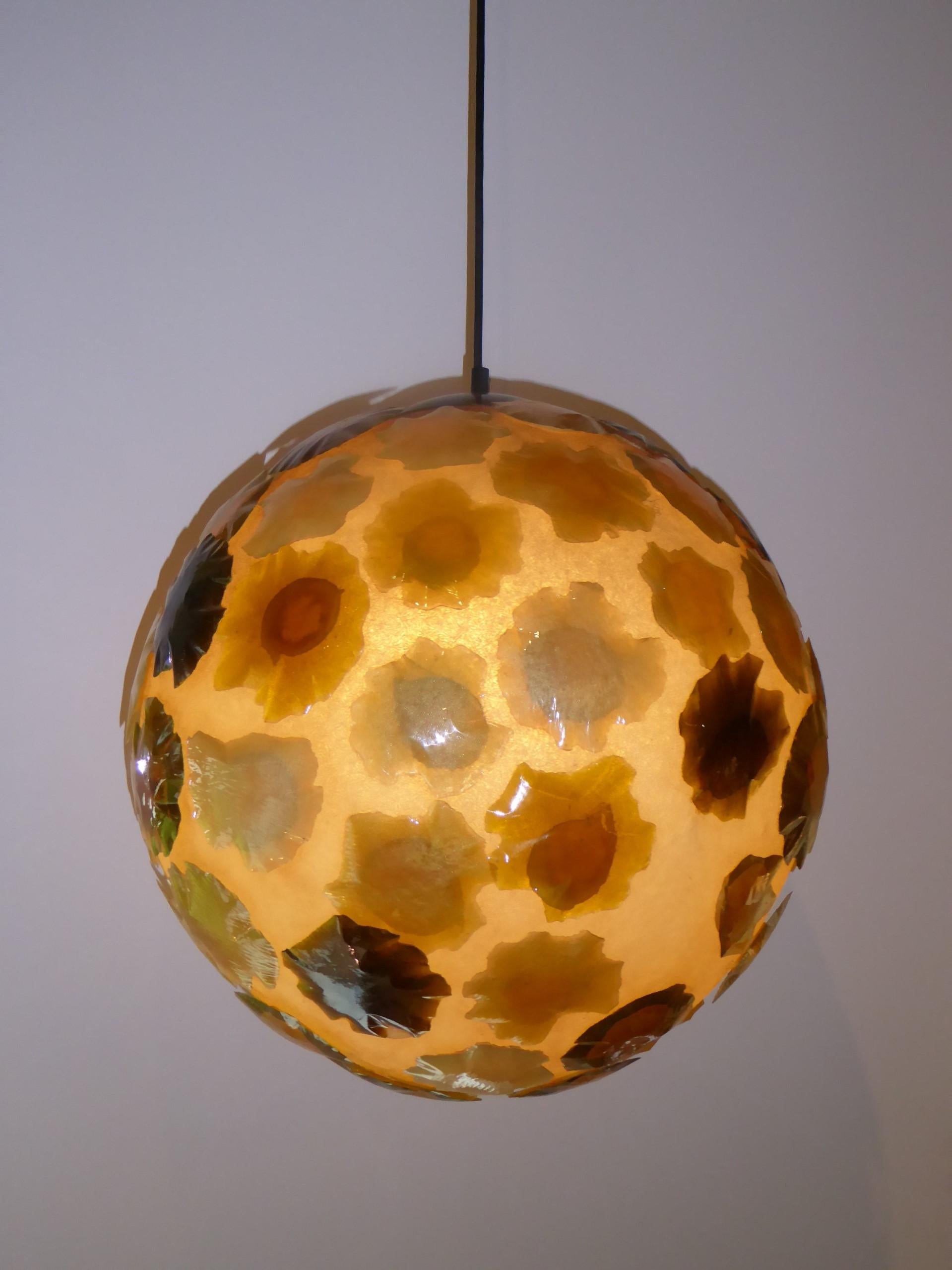 1960s Large Acrylic Globe Organic Pendant with Applied Amoeba Shapes 1