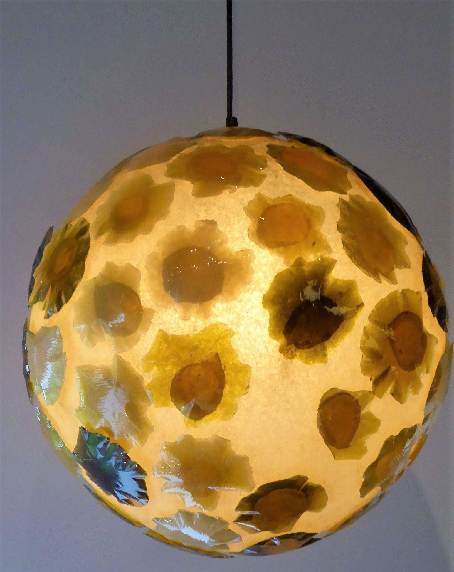 1960s Large Acrylic Globe Organic Pendant with Applied Amoeba Shapes 2