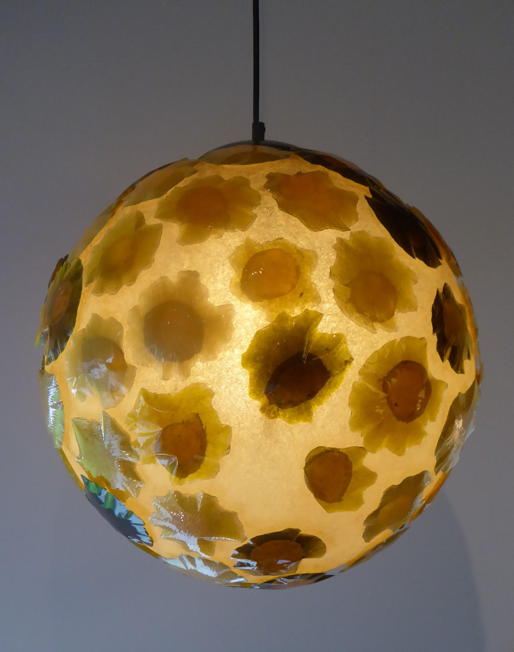 1960s Large Acrylic Globe Organic Pendant with Applied Amoeba Shapes 3