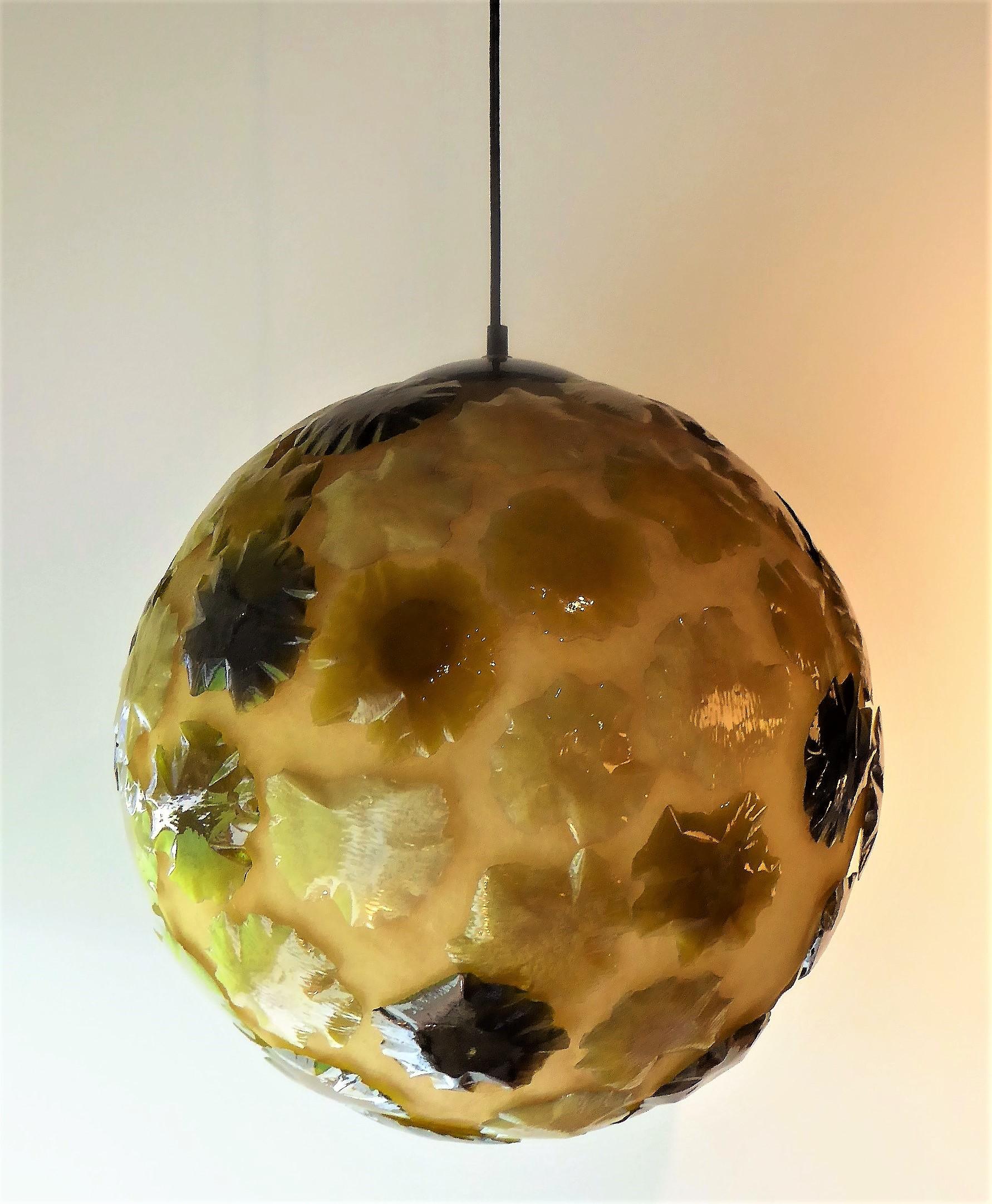 1960s Large Acrylic Globe Organic Pendant with Applied Amoeba Shapes 4