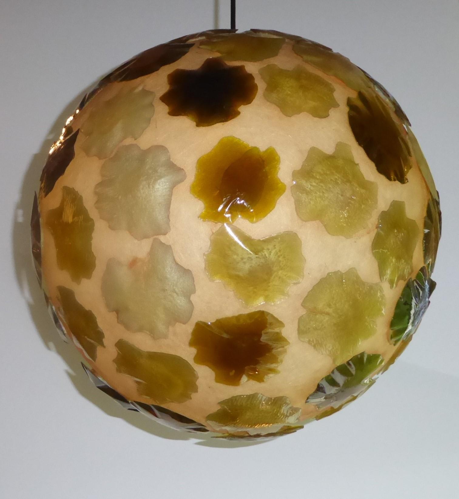 Mid-Century Modern 1960s Large Acrylic Globe Organic Pendant with Applied Amoeba Shapes