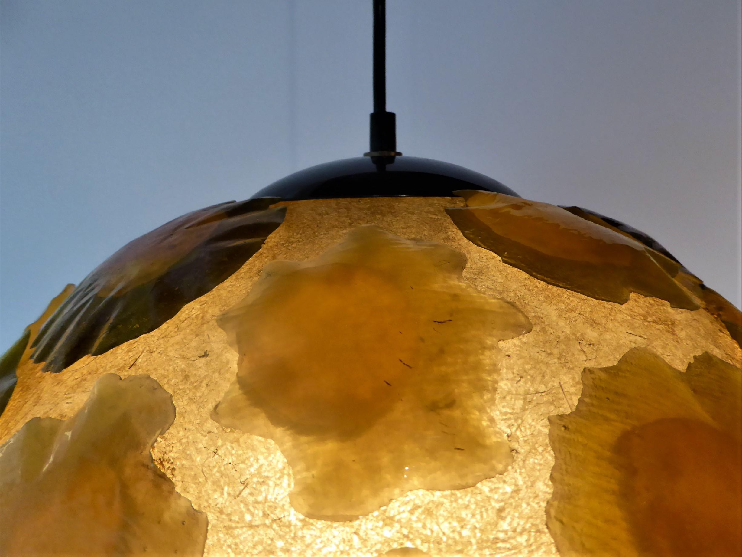 Mid-20th Century 1960s Large Acrylic Globe Organic Pendant with Applied Amoeba Shapes