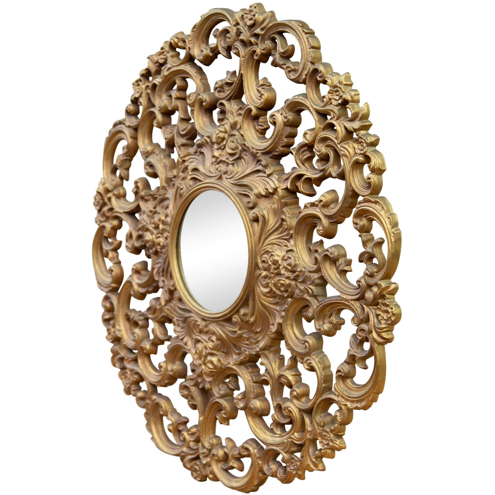 Cast 1960s Large Baroque Style Gold Filigree Round Mirror
