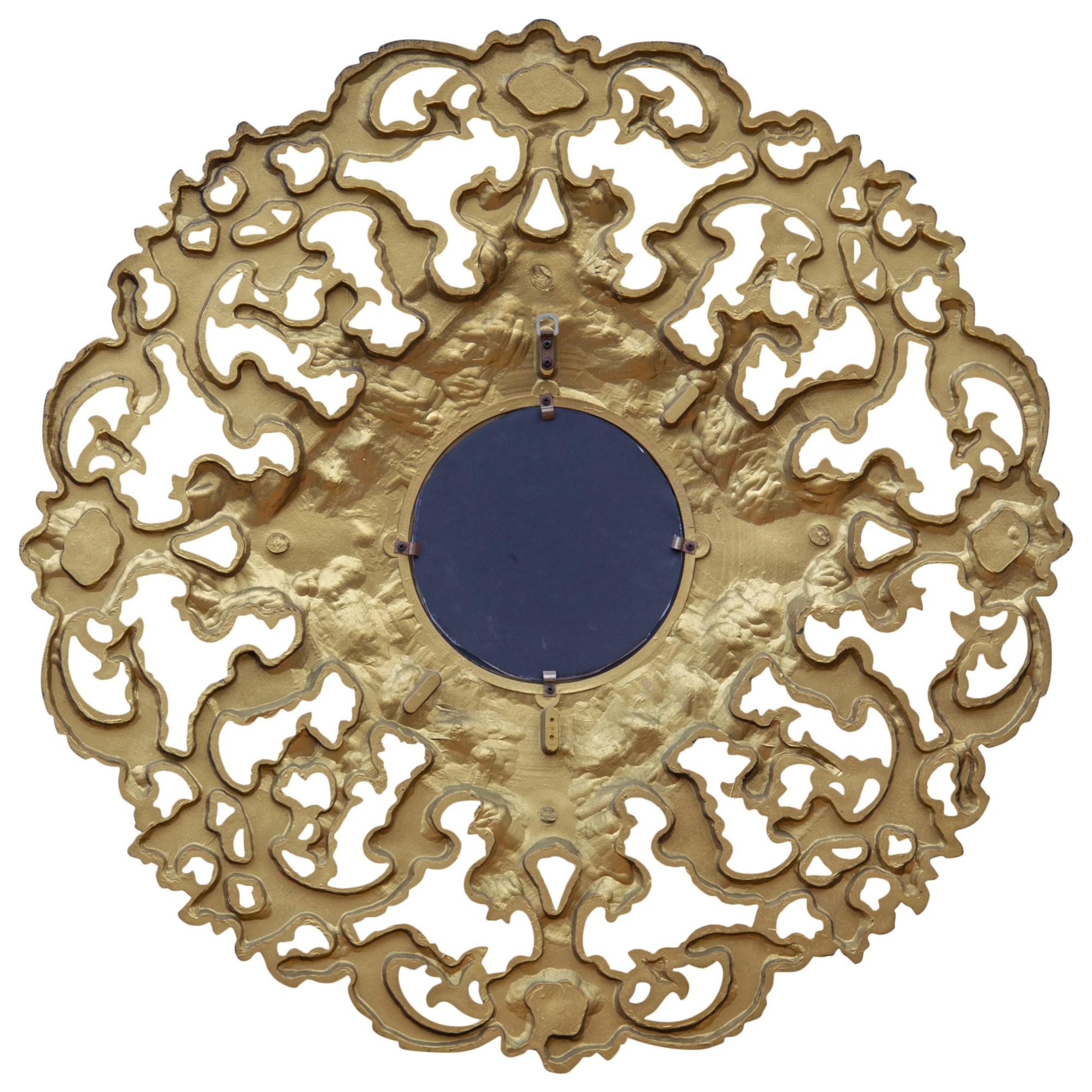 1960s Large Baroque Style Gold Filigree Round Mirror In Good Condition In Baltimore, MD
