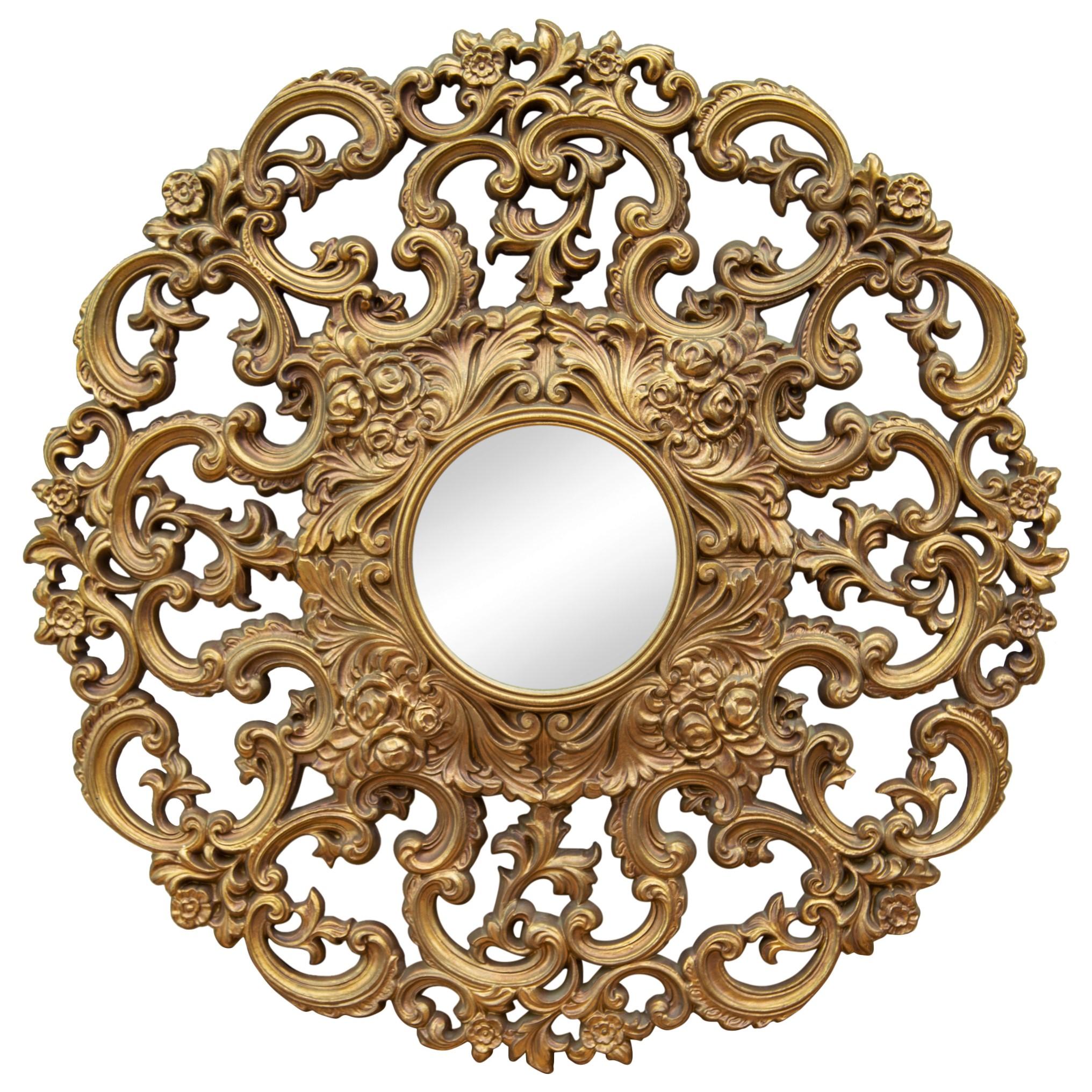 20th Century 1960s Large Baroque Style Gold Filigree Round Mirror