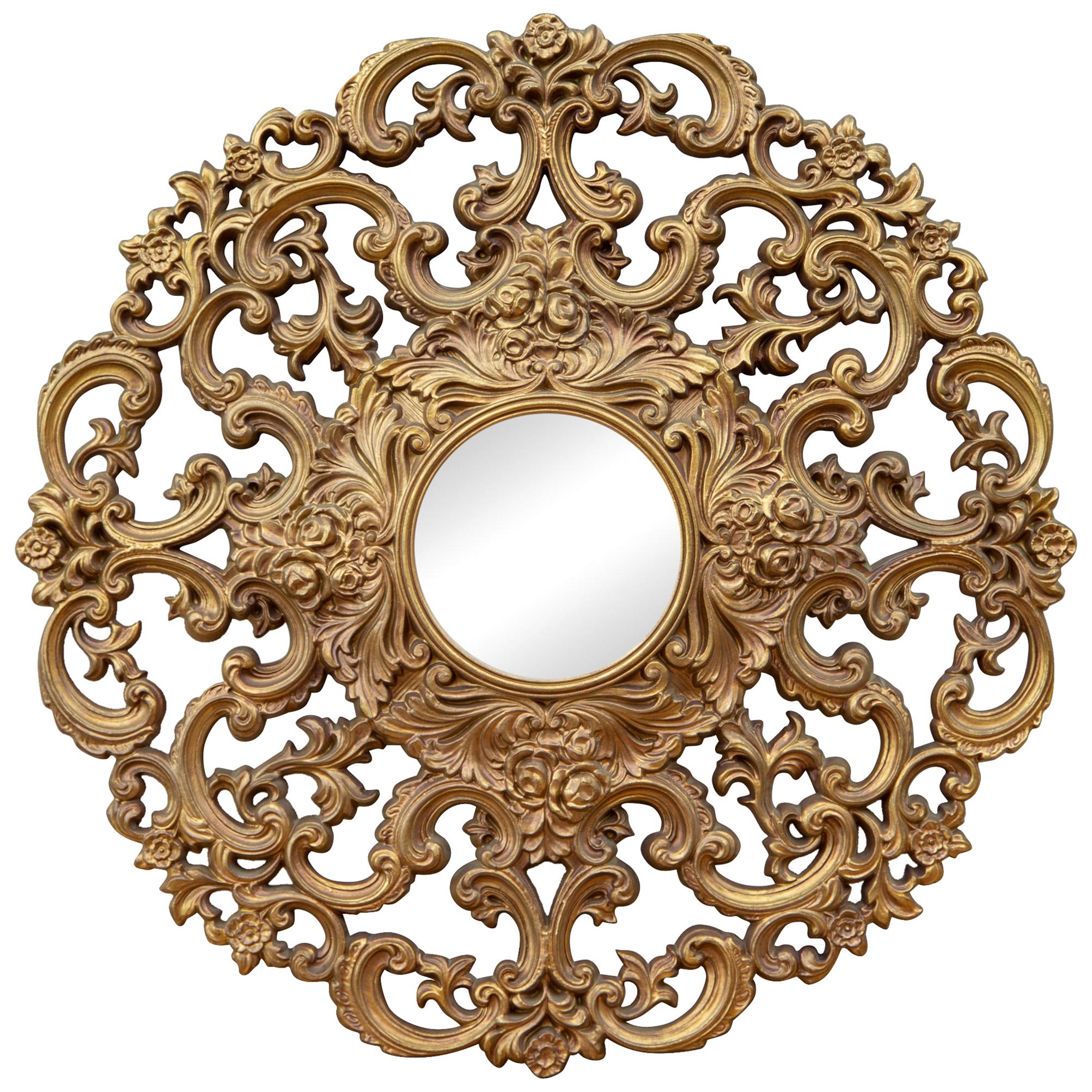 1960s Large Baroque Style Gold Filigree Round Mirror