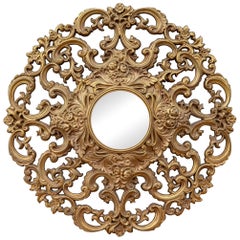 Retro 1960s Large Baroque Style Gold Filigree Round Mirror