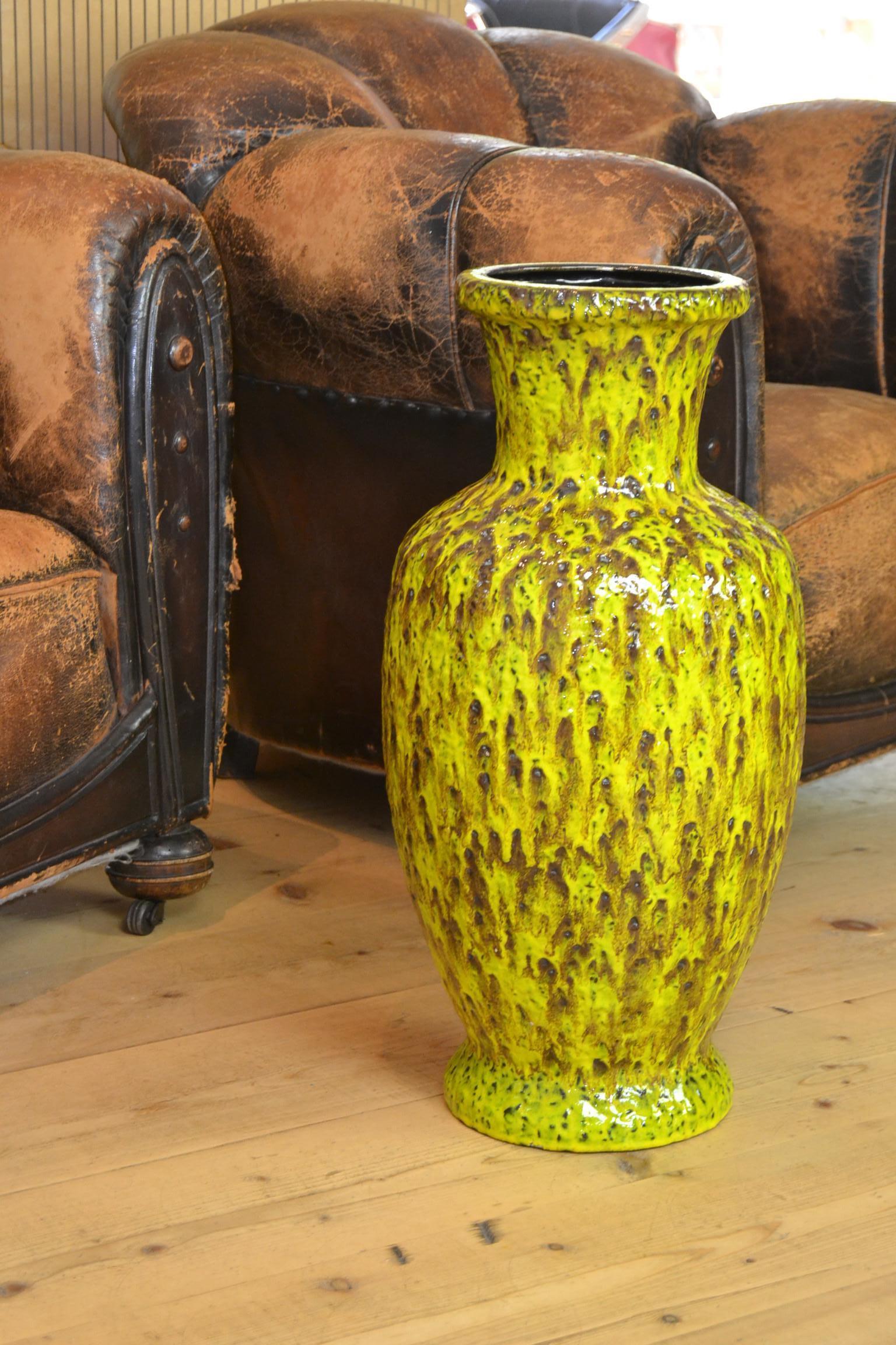 vase en céramique des années 1960:: jaune:: vert:: marron:: Allemagne de l'Ouest 9