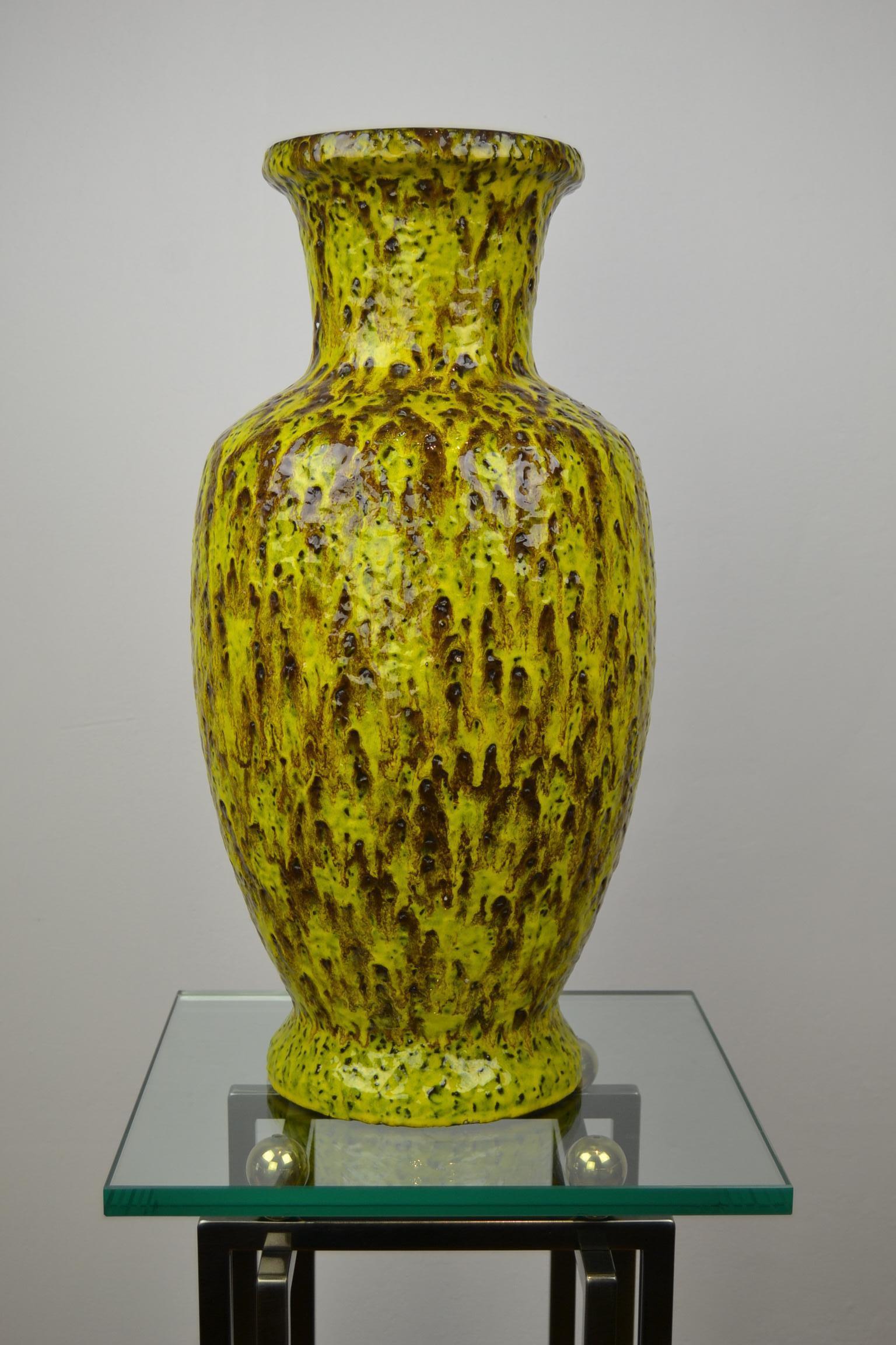 1960s Large Bay Ceramic Fat Lava Vase , Yellow, Green, Brown, Western Germany  11