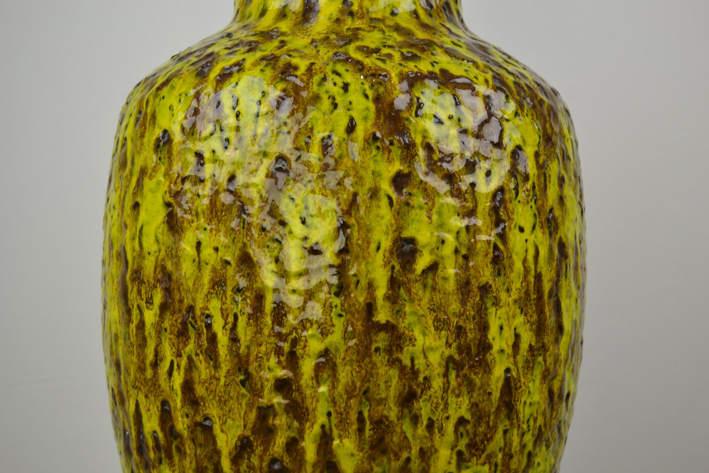 1960s Large Bay Ceramic Fat Lava Vase , Yellow, Green, Brown, Western Germany  In Good Condition In Antwerp, BE