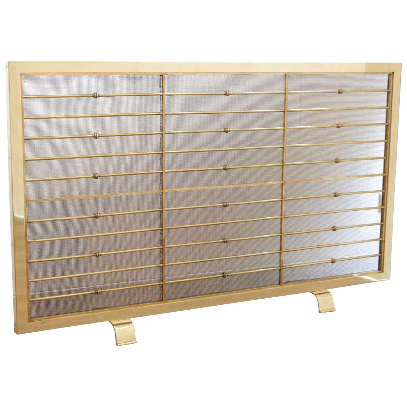 1960s Large Brass Fire Screen by Maison Honoré