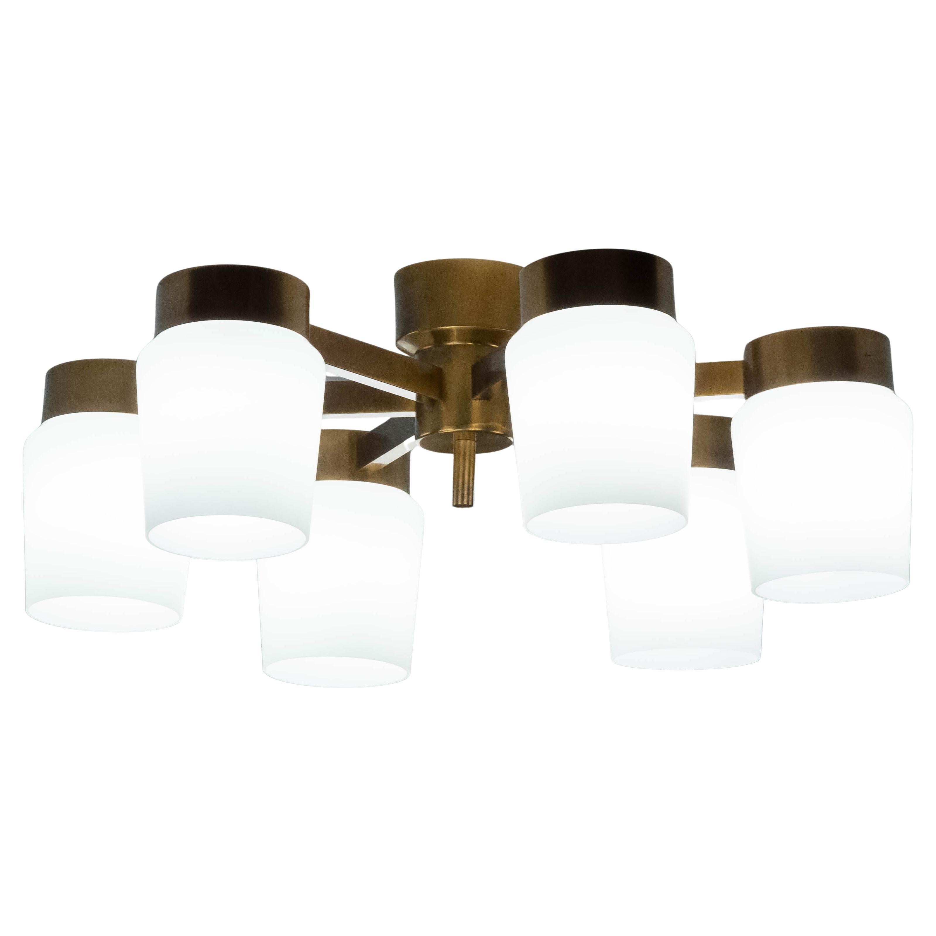 1960s , Large Brass  Flush Mount ceiling Lamp by Fagerhult Sweden