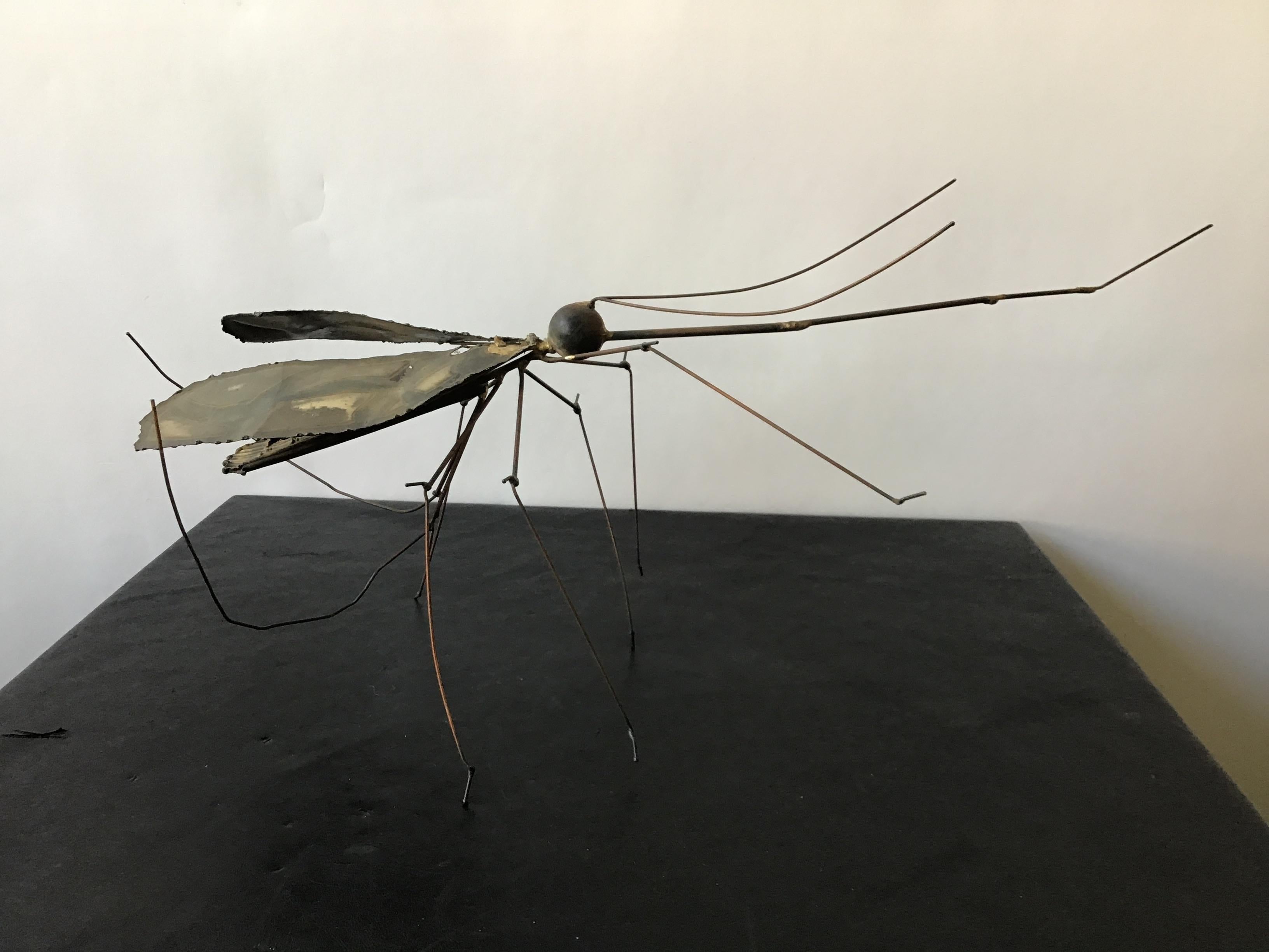 Mid-20th Century 1960s Large Brass Mosquito Sculpture Signed For Sale