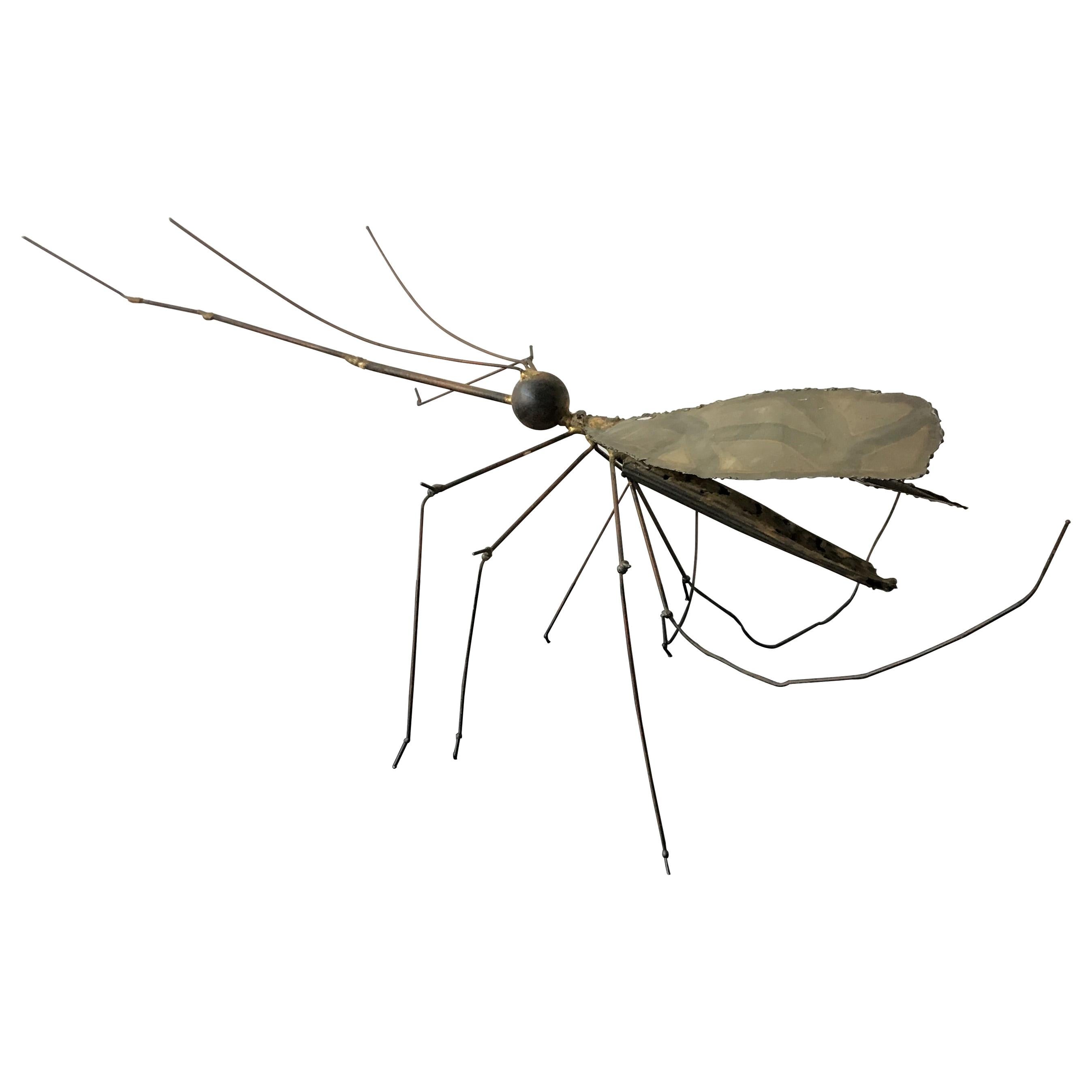1960s Large Brass Mosquito Sculpture Signed For Sale