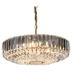 1960's Large Brass with Faceted Crystals Chandelier Made by Bakalowits Vienna