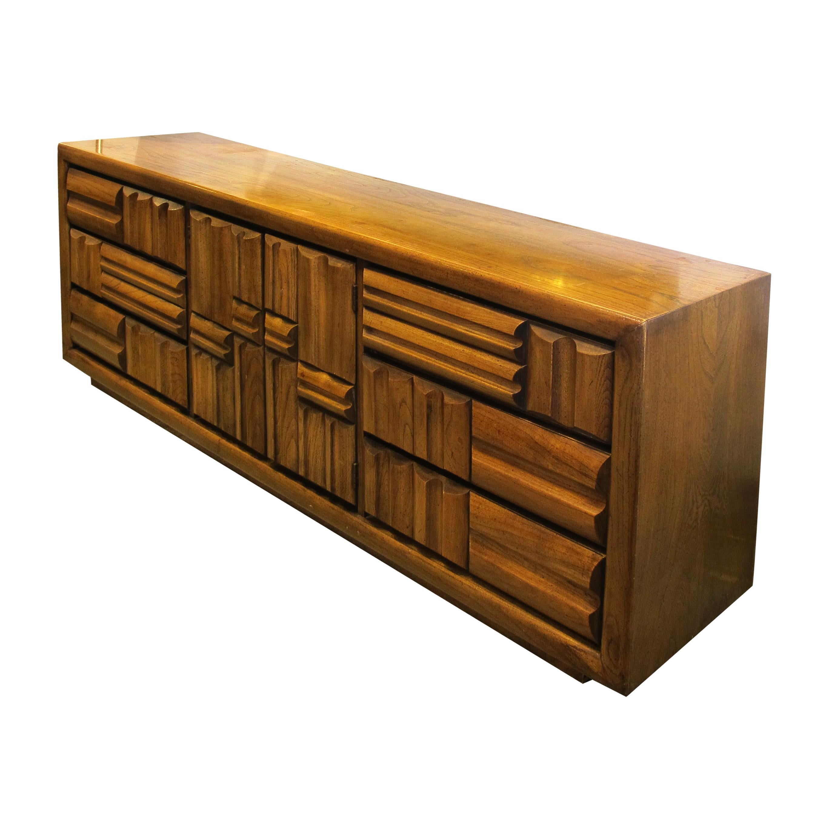 Mid-Century Modern 1960s Large “Brutalist” Walnut Sideboard/Credenza by Lane, American