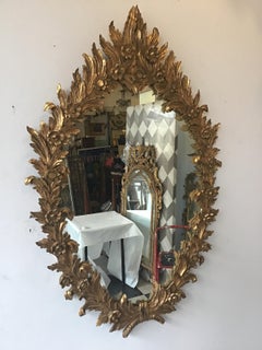 1960s Large Carved Giltwood Italian Floral Mirror ( Pair Available)