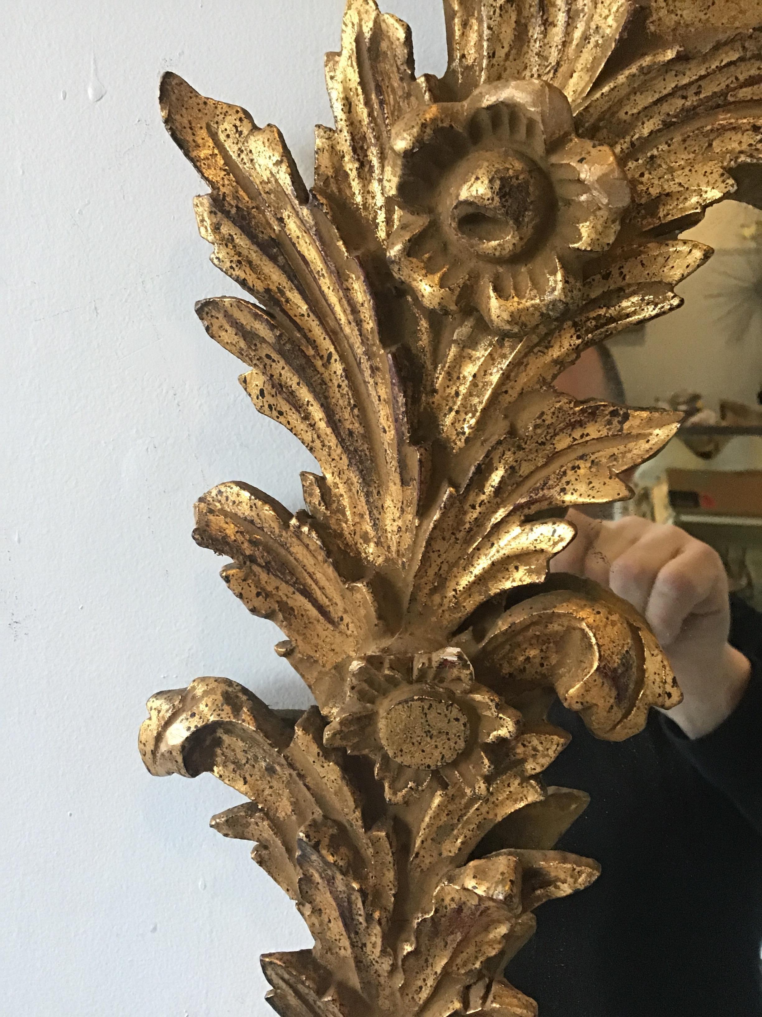1960s Large Carved Giltwood Italian Floral Mirror ( Pair Available) 1