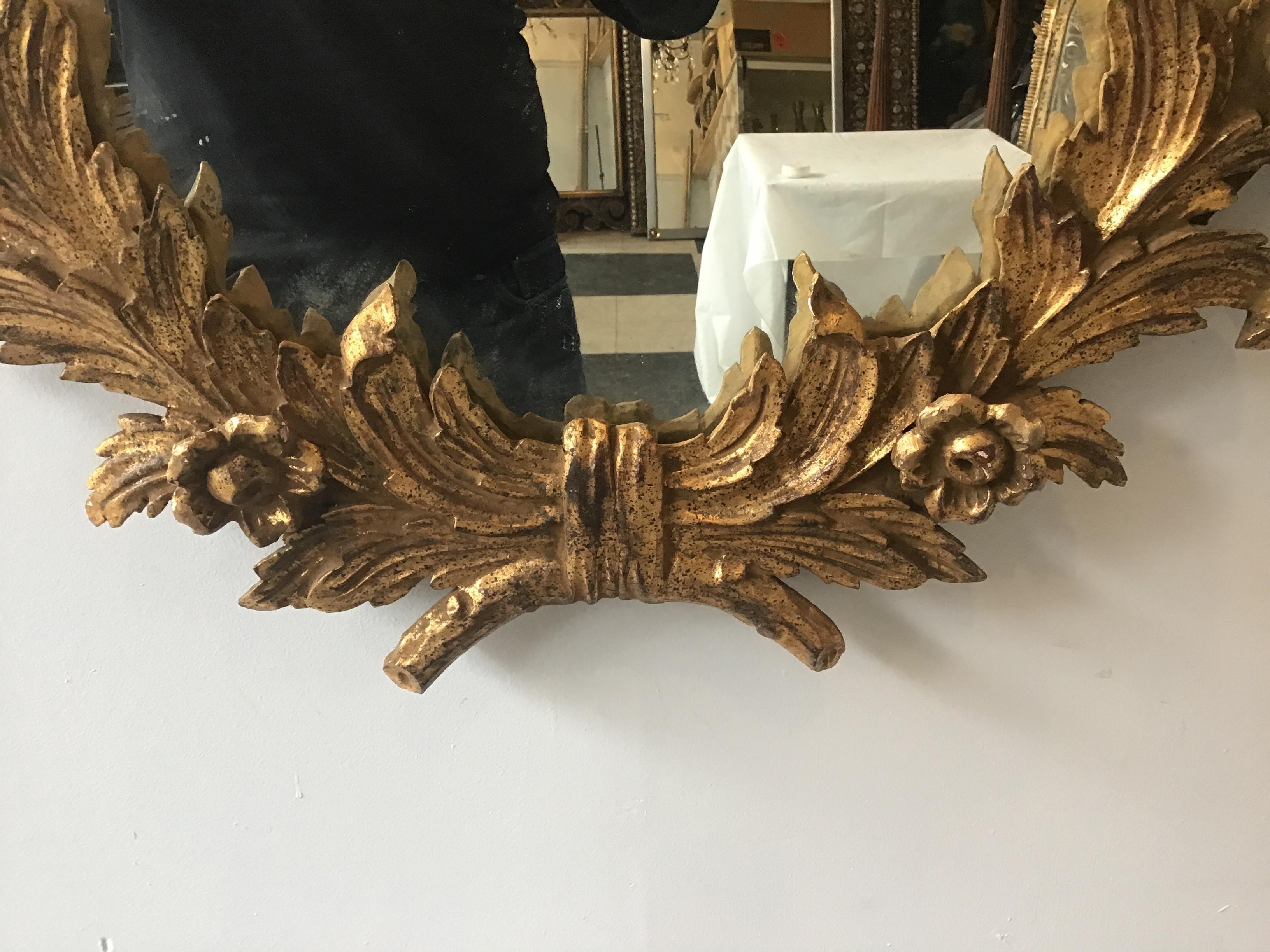 1960s Large Carved Giltwood Italian Floral Mirror ( Pair Available) 2