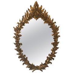 1960s Large Carved Giltwood Italian Floral Mirror ( Pair Available)