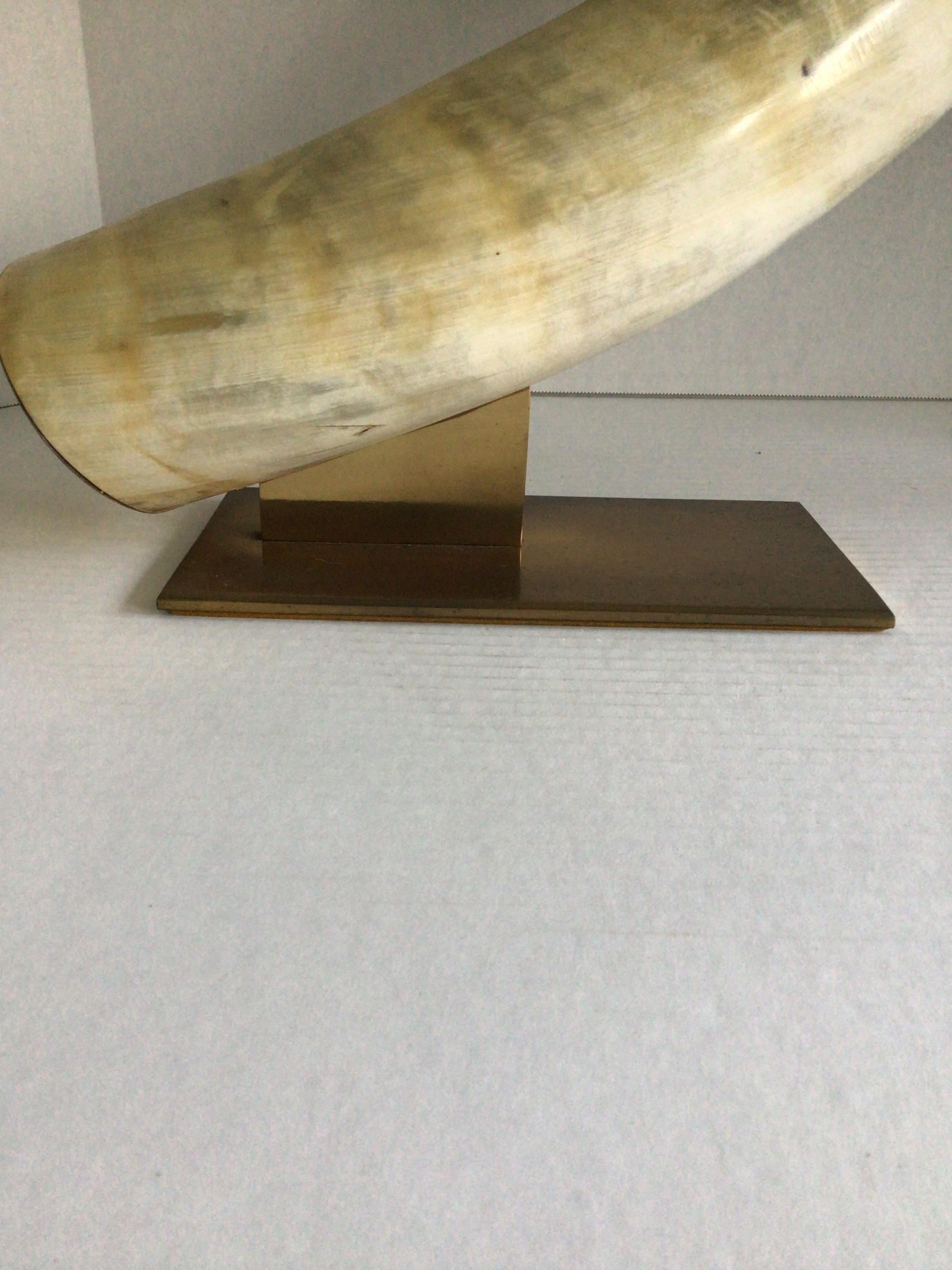 1960s Large Cattle Horn on Solid Brass Base For Sale 5