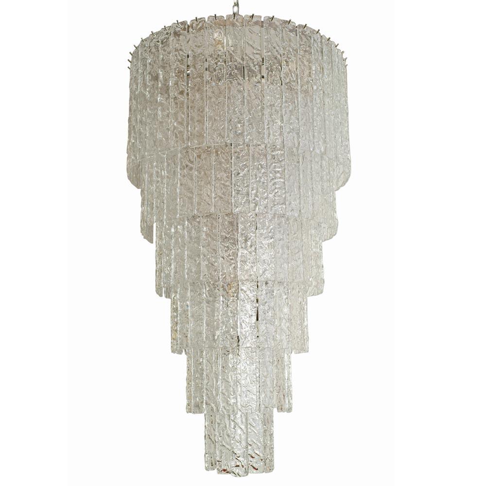Mid-Century Modern 1960s Large Ceiling Light Murano’s Blown Clear Glass Italy in Style of Venini For Sale