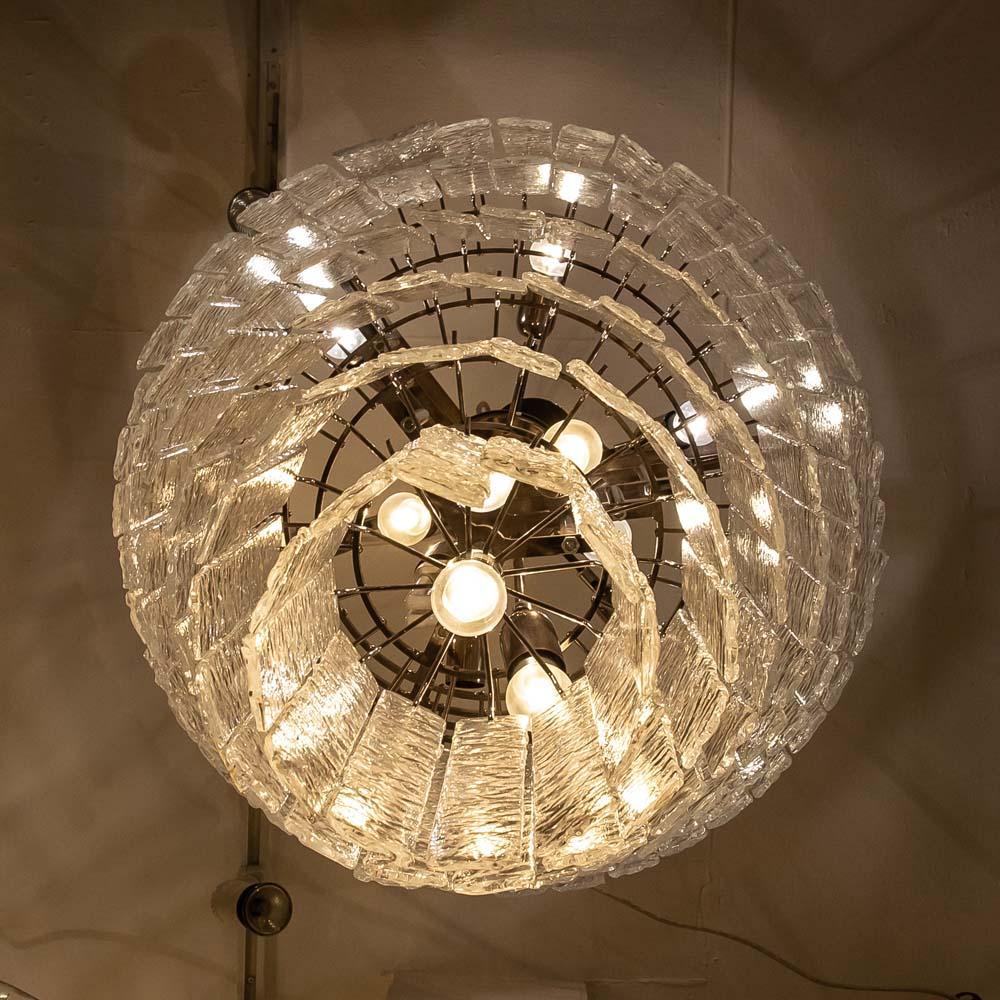 Metà XX secolo Lampada da soffitto grande degli anni '60 in vetro trasparente soffiato di Murano nello stile di Venini in vendita